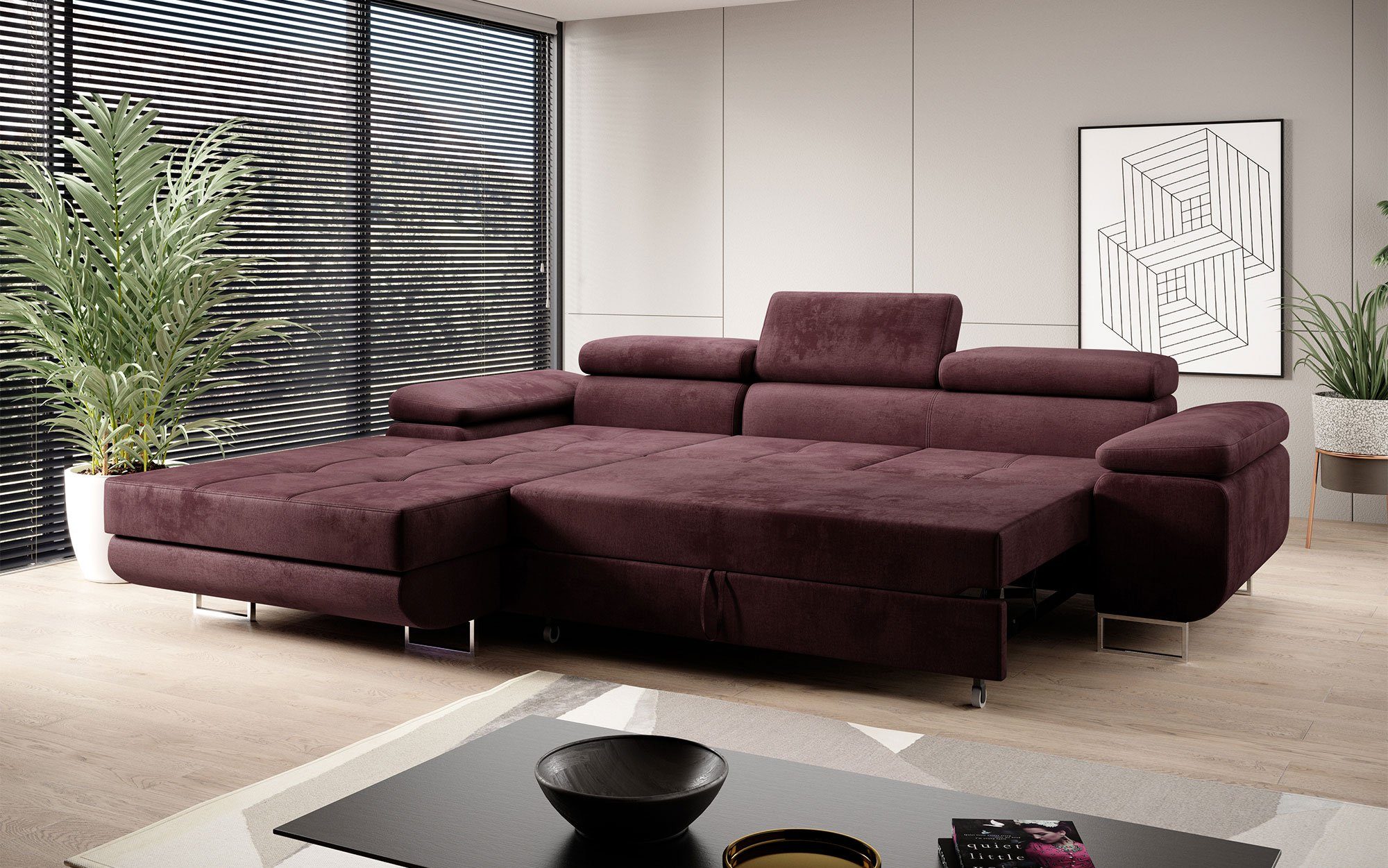 Design modernes Calvera Baidani Sofa Designer mit Klappfunktion, Bordeaux und Schlaf- Sofa