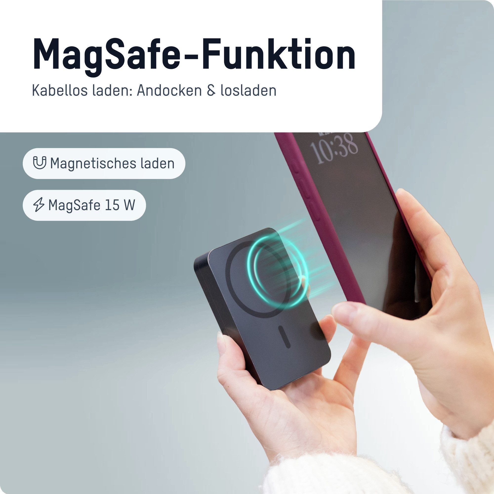 ANSMANN AG MagSafe Powerbank 10000 mAh, kabellose Powerbank mit USB C für iPhone Powerbank 10000 mAh