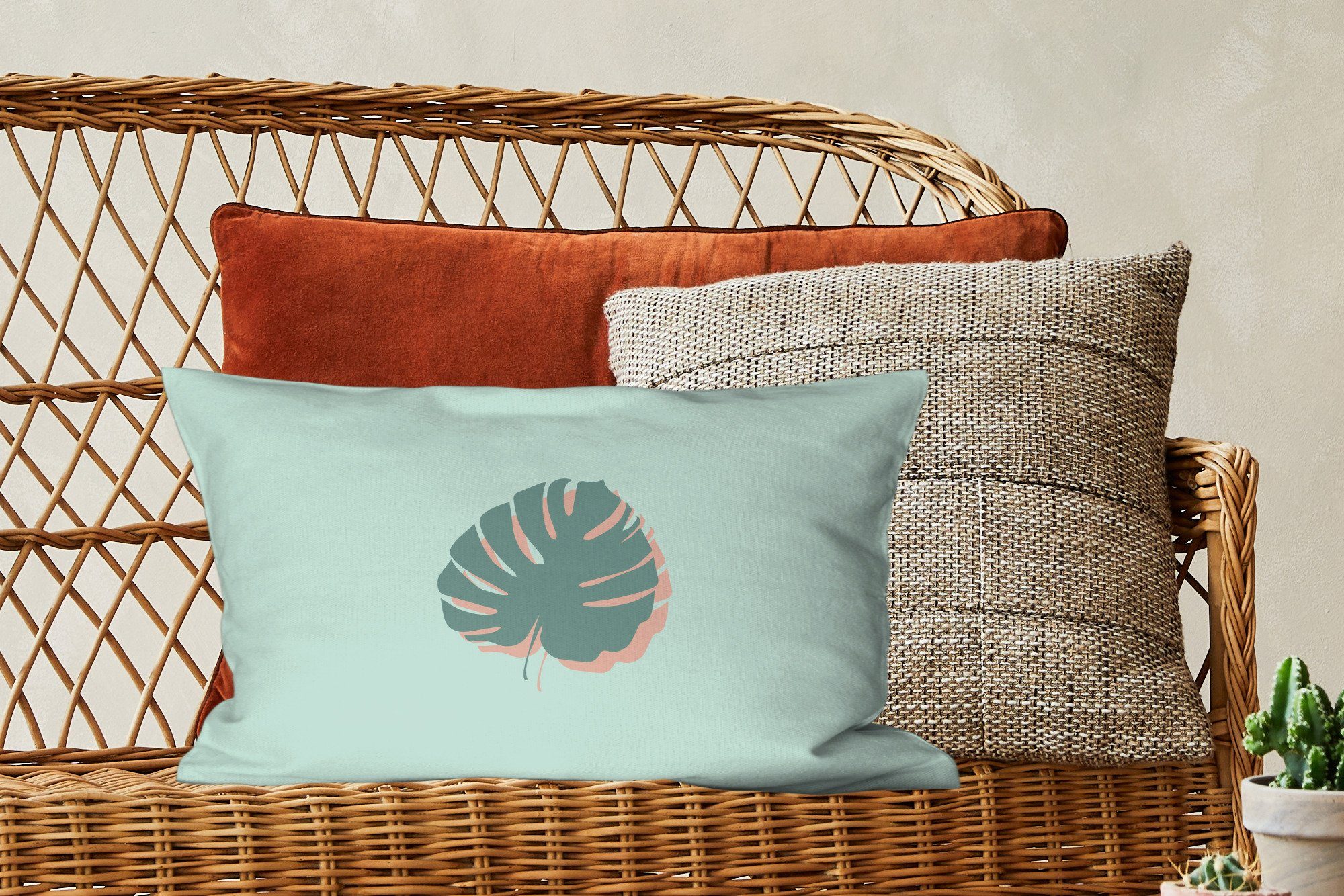 Dekokissen Dekoration, Sommer - mit Pastell, Dekokissen Monstera Zierkissen, MuchoWow - Schlafzimmer Wohzimmer Füllung,