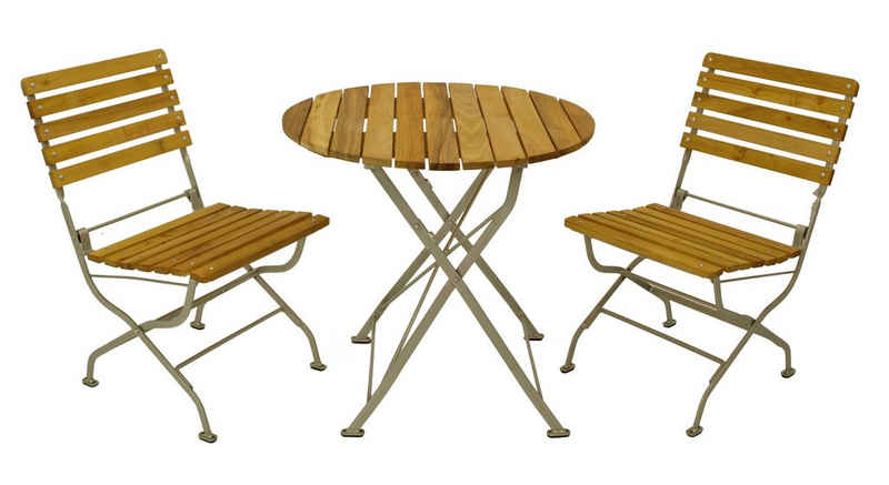 DEGAMO Garten-Essgruppe PASSAU, (3-tlg), (2x Stuhl, 1x Tisch 77cm rund), Gestell verzinkt + Robinie, klappbar