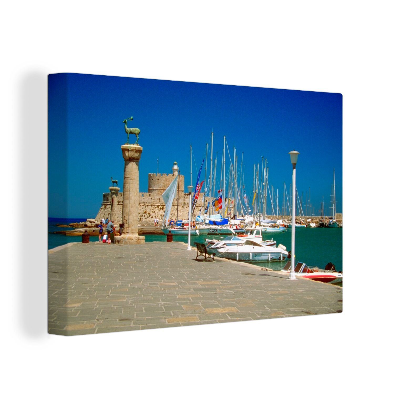 OneMillionCanvasses® Leinwandbild Klarer blauer Himmel über dem Hafen der Altstadt von Rhodos, (1 St), Wandbild Leinwandbilder, Aufhängefertig, Wanddeko, 30x20 cm