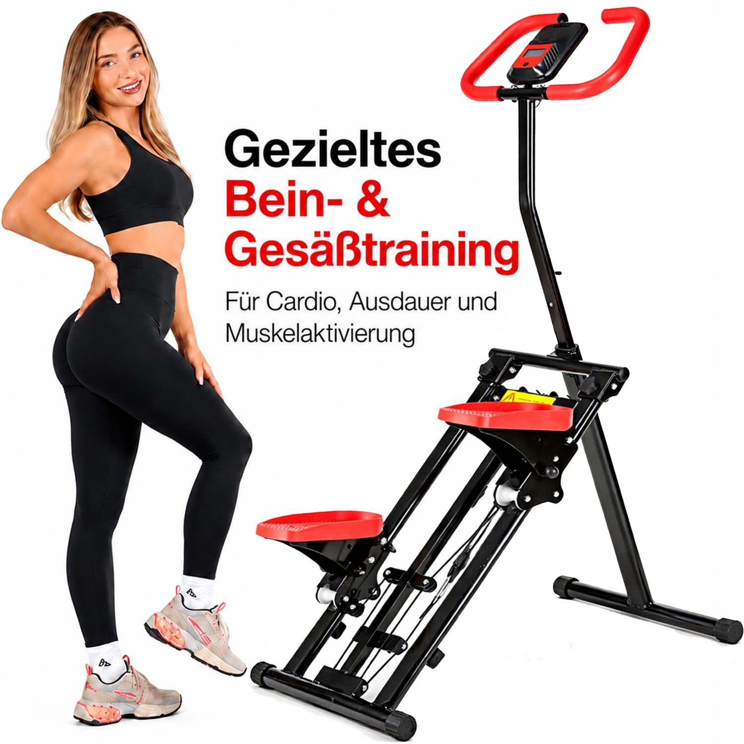 kehot Stepper Klappbar Klettertrainer für Ganzkörpertraining mit Griffstange, Zähler (Höhenverstellbar in 3 Stufen,Tragbarer Treppensteiger, bis 100 kg, Mit 6 Widerstandsbändern à 45 lbs für Zusätzliche Intensität), Platzsparendes, Cardio Übung Climber, Ganzkörpertraining
