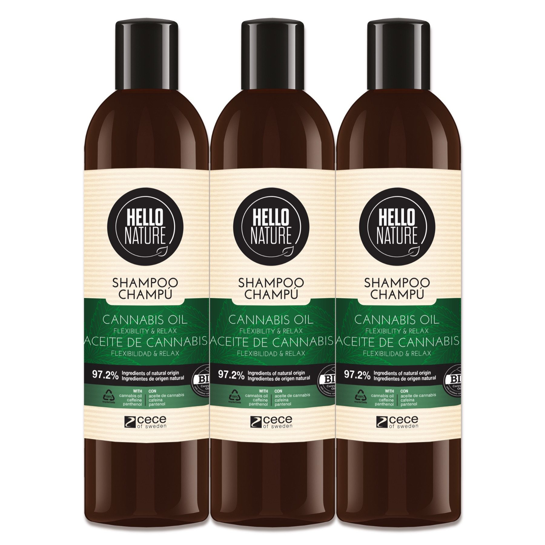 Hello Nature Haarshampoo Hanföl Cannabis Naturkosmetik Haarpflege Haarschäden Hello Nature, 3-tlg., Haarshampoo, Haarpflege, Hanf-Öl, Cannabis