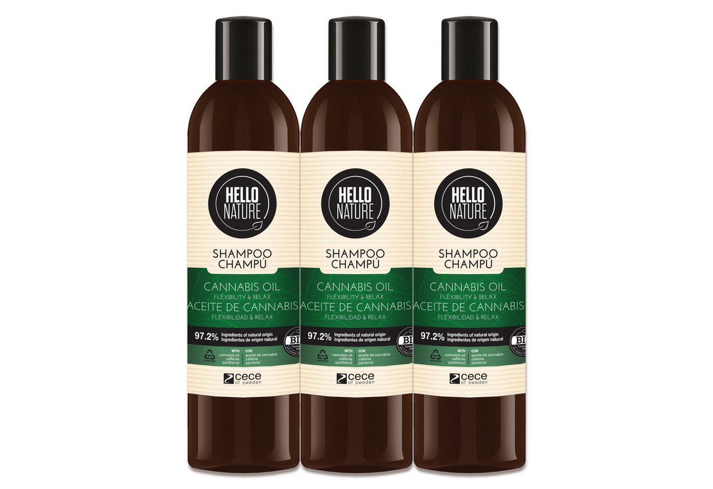 Hello Nature Haarshampoo Hanföl Cannabis Naturkosmetik Haarpflege Haarschäden Hello Nature, 3-tlg., Haarshampoo, Haarpflege, Hanf-Öl, Cannabis