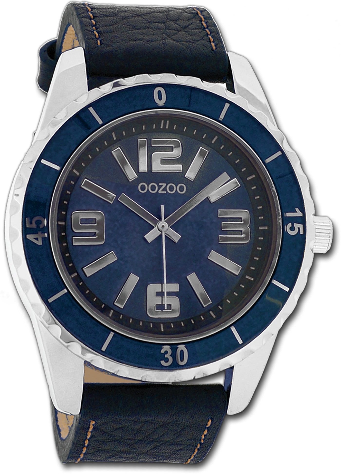 OOZOO Quarzuhr Oozoo Unisex Armbanduhr Vintage Series, (Analoguhr), Damen, Herrenuhr Lederarmband dunkelblau, rundes Gehäuse, groß (45mm)