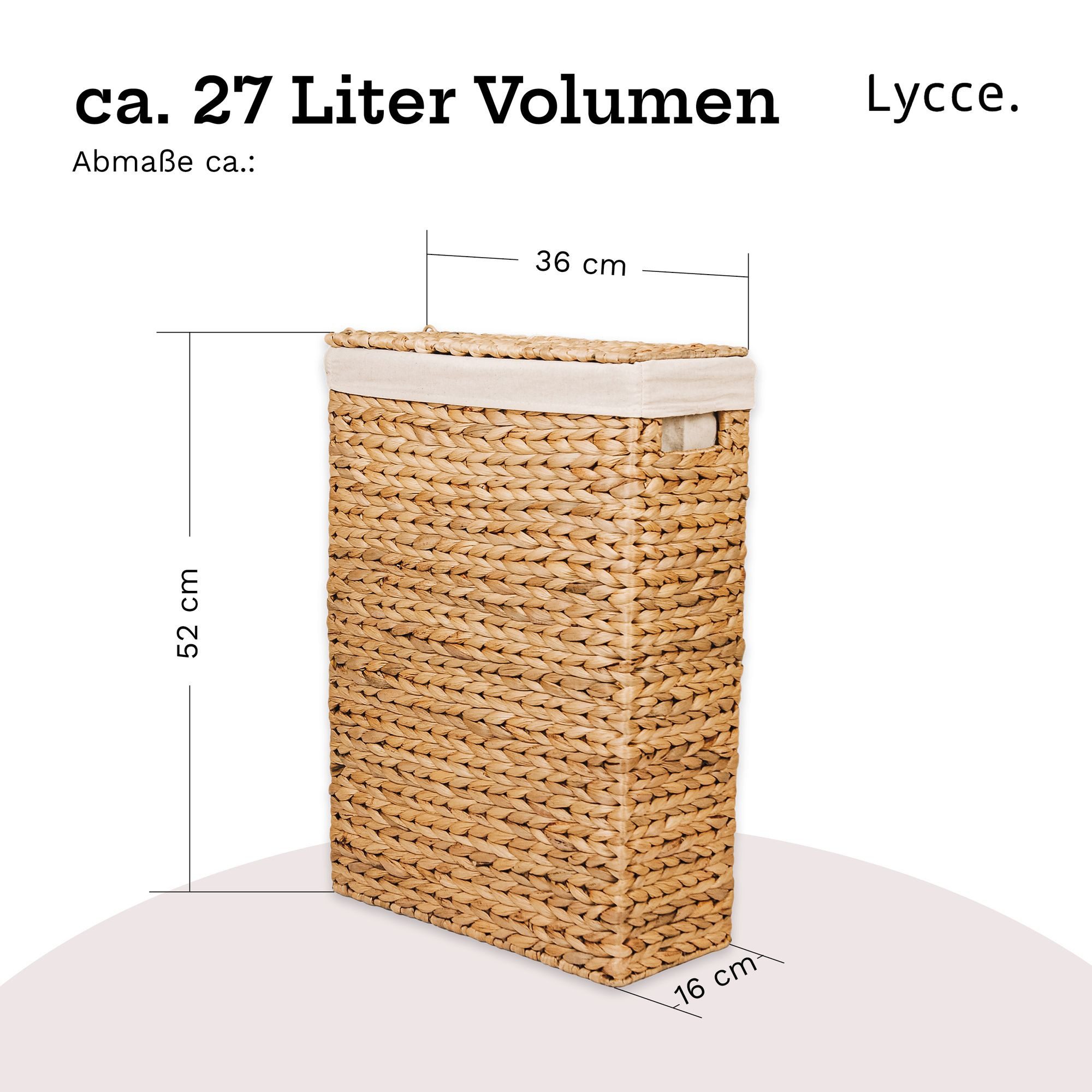 Lycce Wäschekorb Nischenwäschekorb in versch. Größen aus Wasserhyzinthe, mit Deckel, mit herausnehmbarem Wäschesack