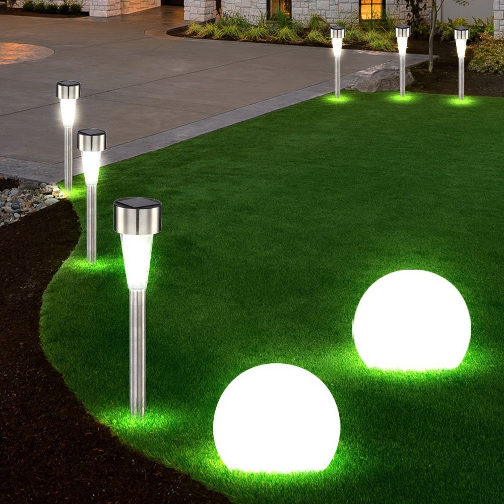 etc-shop LED Gartenleuchte, LED-Leuchtmittel fest verbaut, 8er Set Solar  Steck Lampen Kugel Strahler Garten Weg Beleuchtung
