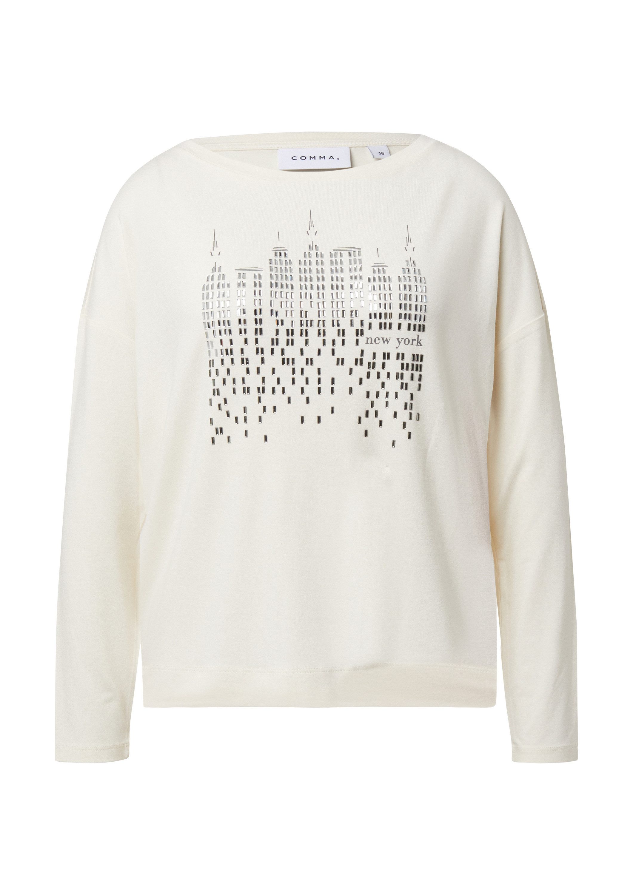 comma Langarmshirt T-Shirt Langarmshirt mit Frontprint und Strassdetails günstig online kaufen