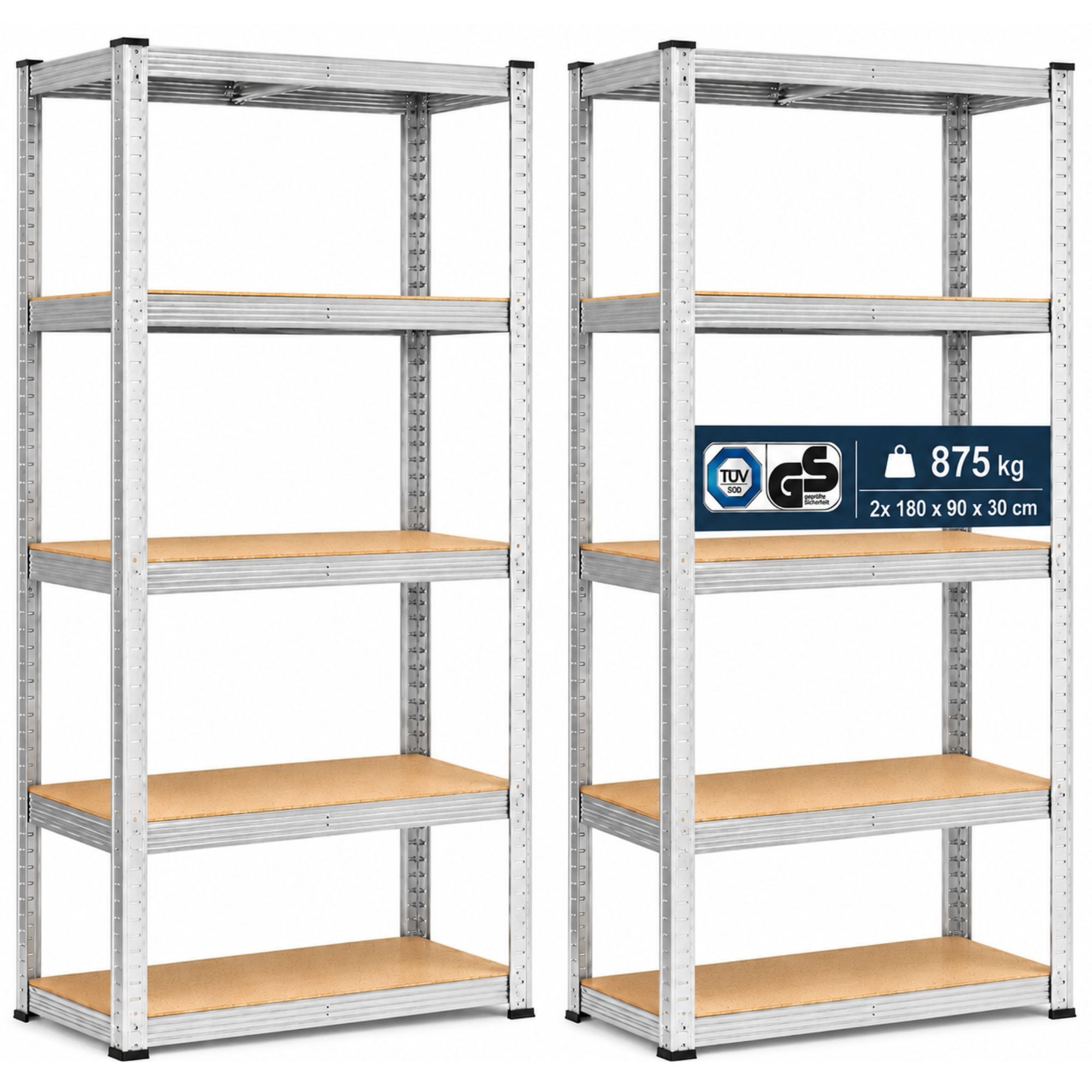 Arebos Schwerlastregal 180x90x30 cm, 5 Böden, 875 kg Traglast, Steckregal, Lagerregal, Set 2-tlg., Flexibel einsetzbar: für Werkstatt, Garage, Keller oder Lager