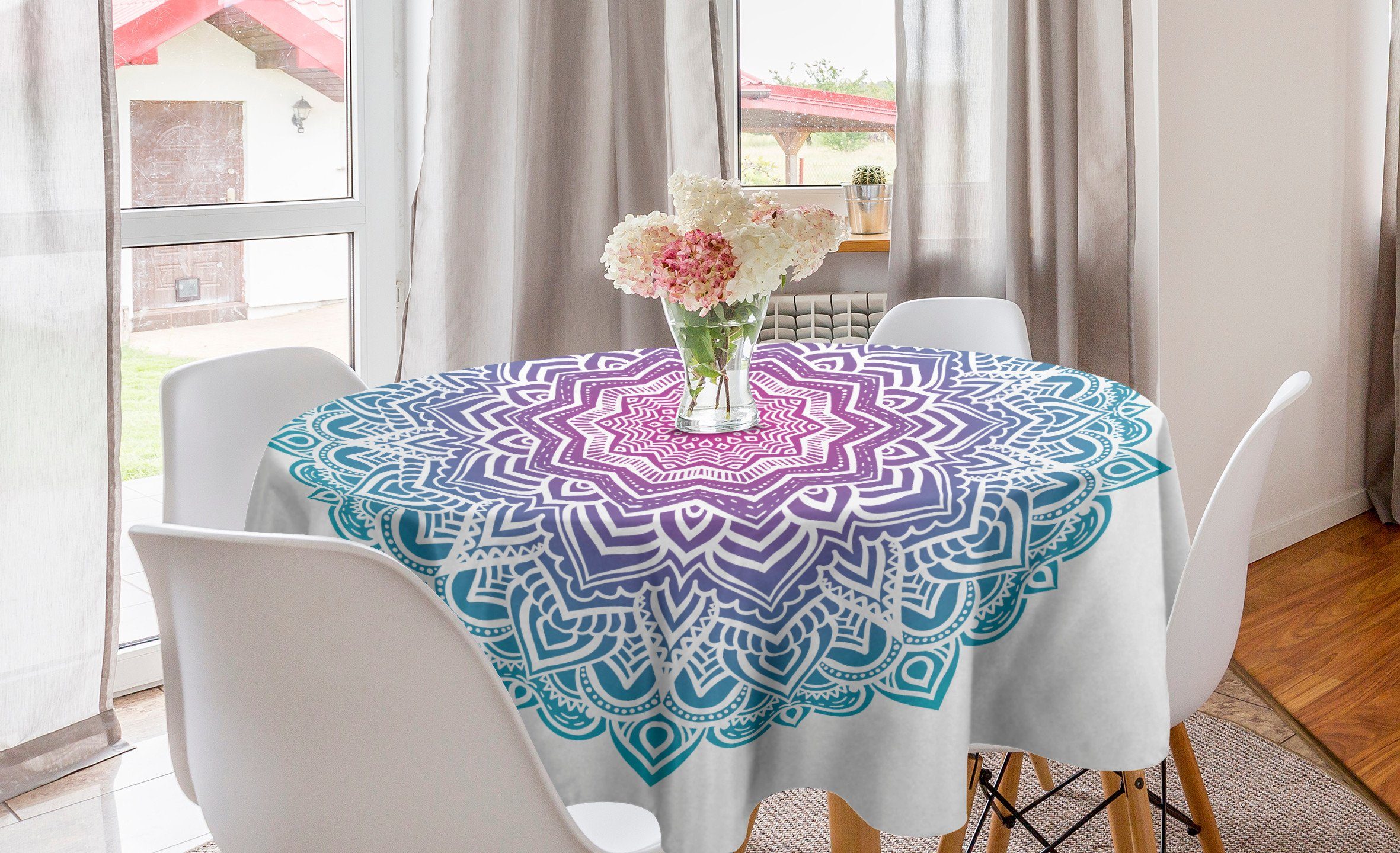 Abakuhaus Tischdecke Kreis Tischdecke Abdeckung für Esszimmer Küche Dekoration, Mandala floral-Formular