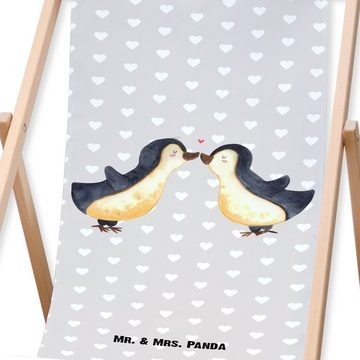 Mr. & Mrs. Panda Gartenliege Pinguin Liebe - Grau Pastell - Geschenk, Strandliege, Pinguin Paar, G, 1 St., Ultrabequem