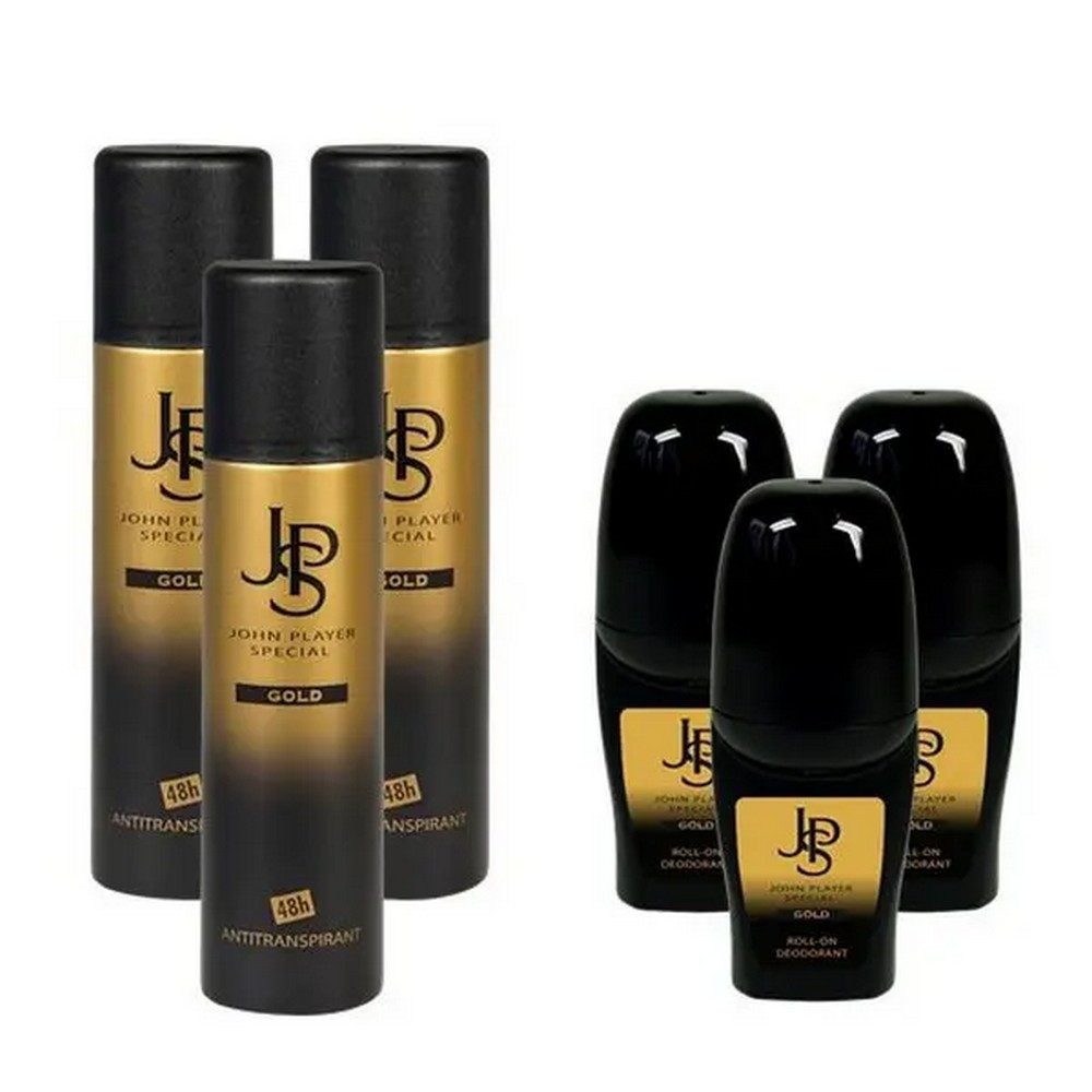 John Player Special Deo-Set Gold Deospray 3x150ml & Deo Roll-On 3x50ml