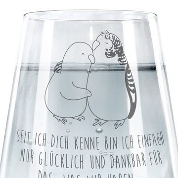 Mr. & Mrs. Panda Glas Wellensittich Liebe - Transparent - Geschenk, Spülmaschinenfeste Trin, Premium Glas, Elegantes Design