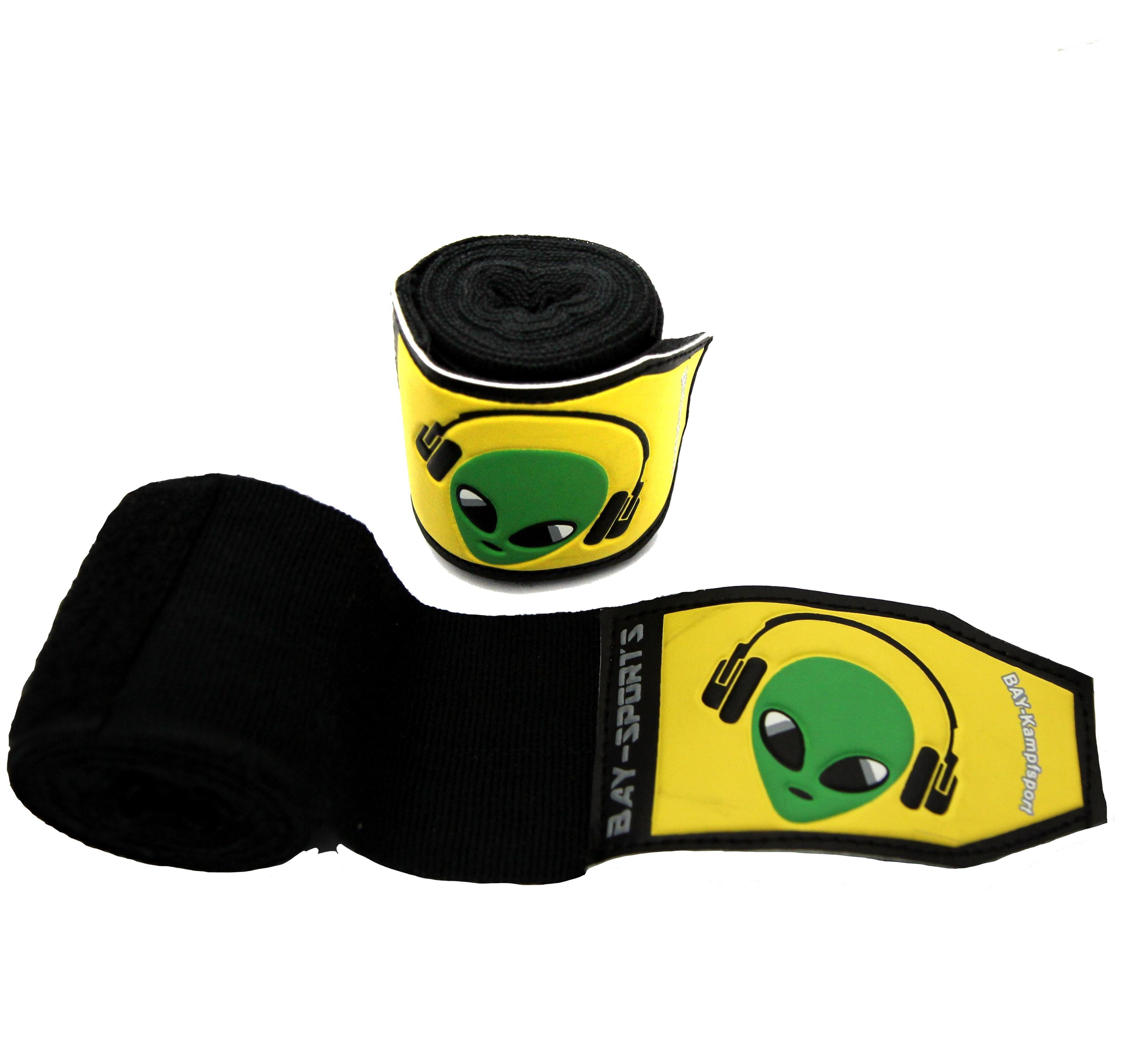 BAY-Sports Boxhandschuhe Set Alien Kinderboxhandschuhe Boxbandagen Kids Box-Bandagen Boxen (2x 1 Paar), Ein Spaß für alle Kinder, Lustiger Alien verbunden mit Funktionalität