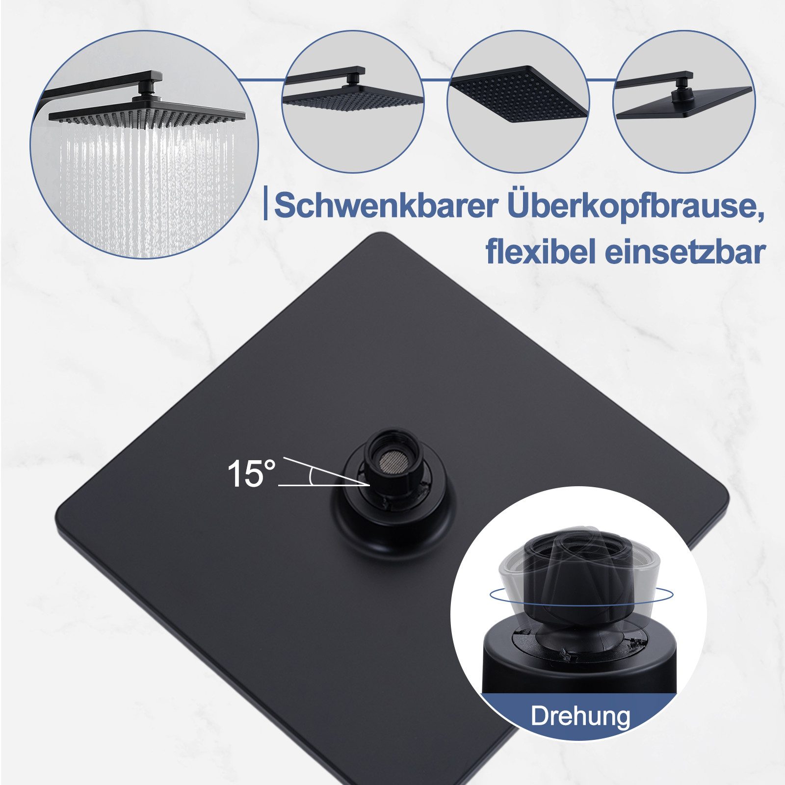HOMELODY Duschsystem Duschset mit Thermostat 38℃ verstellbare Duschstange aus Edelstahl, 2 Strahlart(en), 1 tlg., Duschset mit Handbrause, Schwarz, Duschset mit – Bild 5 von 5