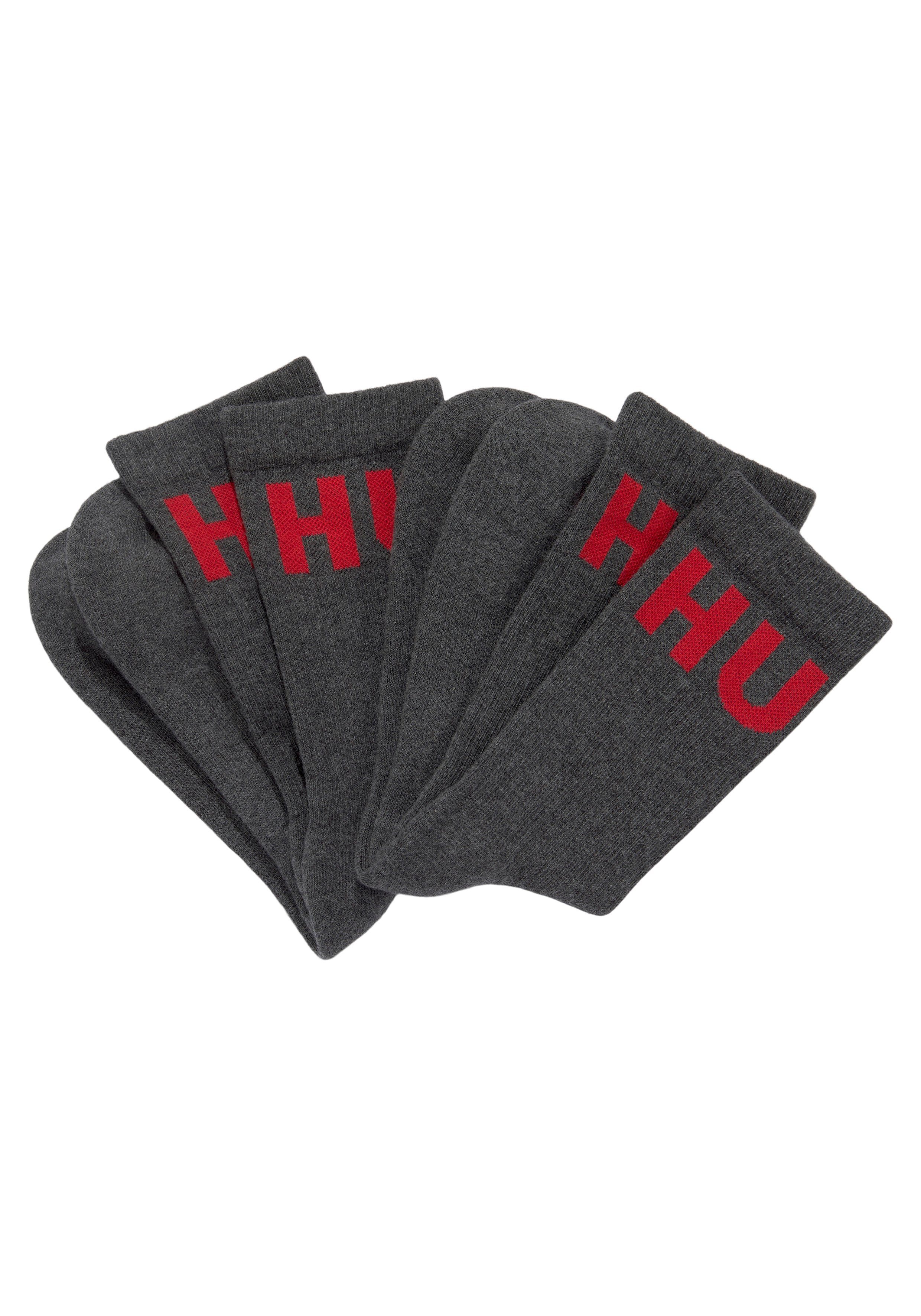 HUGO Socken 2P Pack) Grey ICONCOL HUGO Medium QS 2er Logo CC eingestricktem mit (Packung, RIB