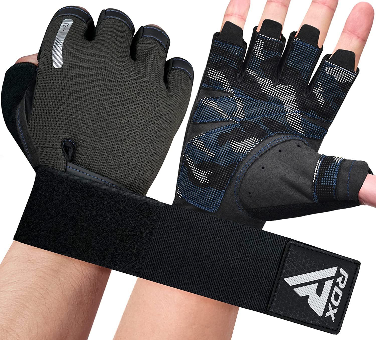 RDX Trainingshandschuhe RDX Gewichtheberhandschuhe, extra dehnbare lange Handgelenkstütze BLUE