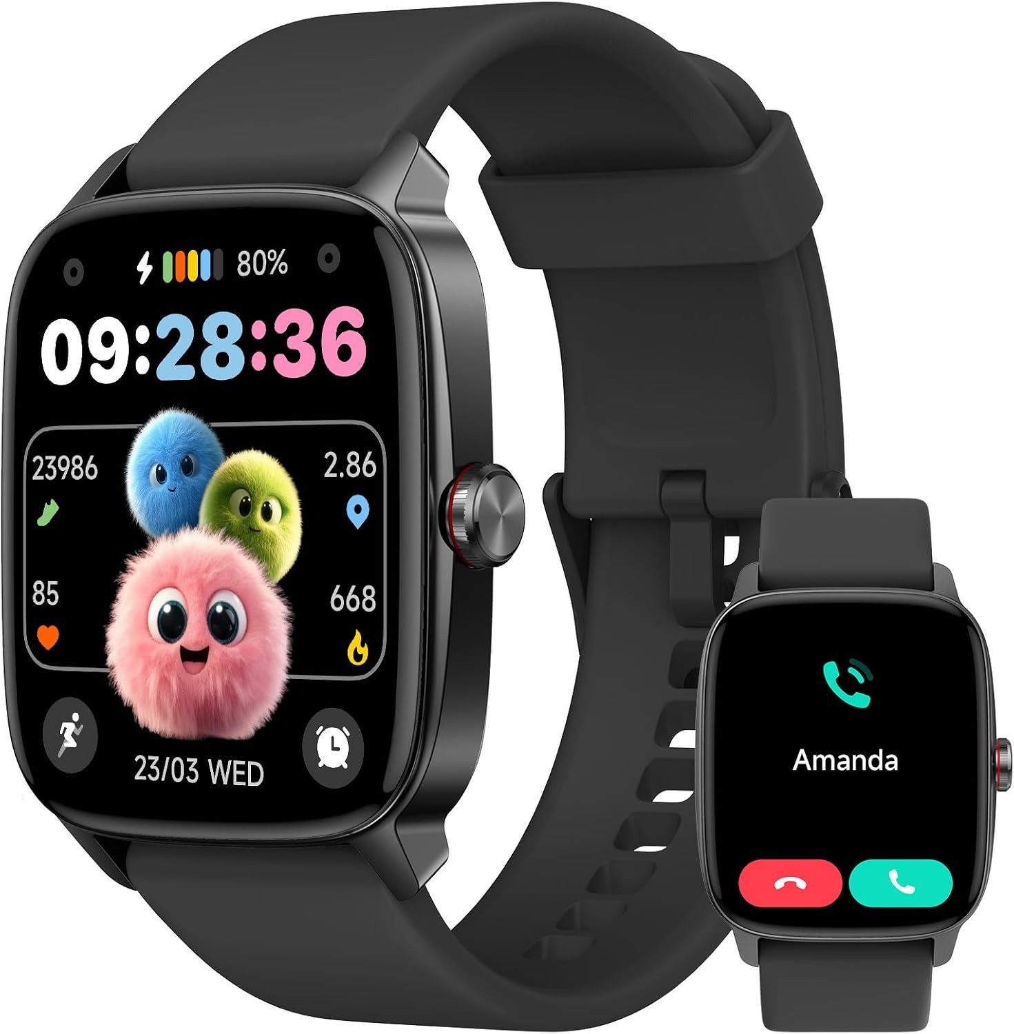 YMZ Smartwatch (4,6 cm, android ios), Smartwatch mit Bluetooth Telefonfunktion Herzfrequenzmessung Sportmodi