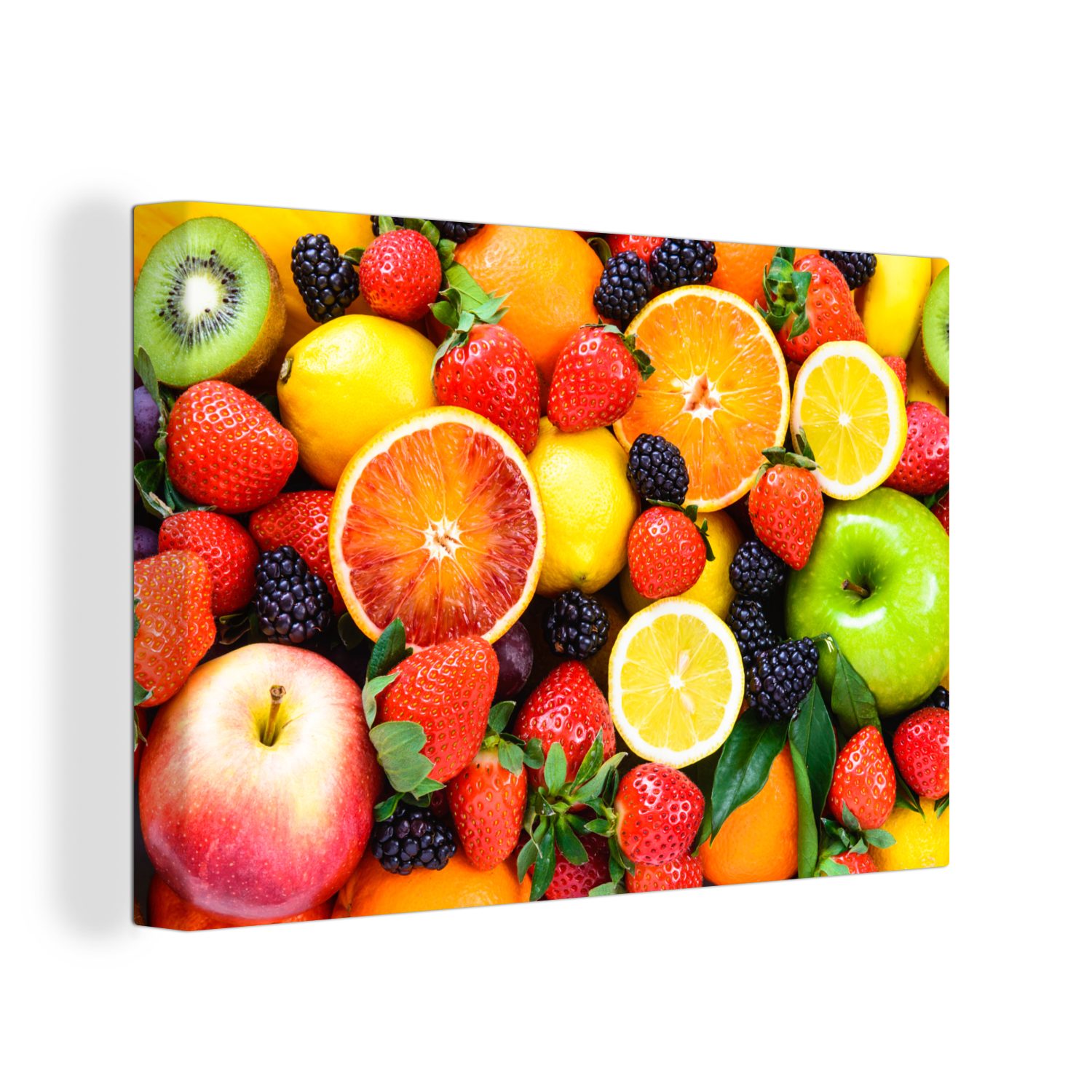 - (1 Aufhängefertig, Zitrone Leinwandbild OneMillionCanvasses® Leinwandbilder, Erdbeere St), Obst, 30x20 - Wanddeko, cm Wandbild