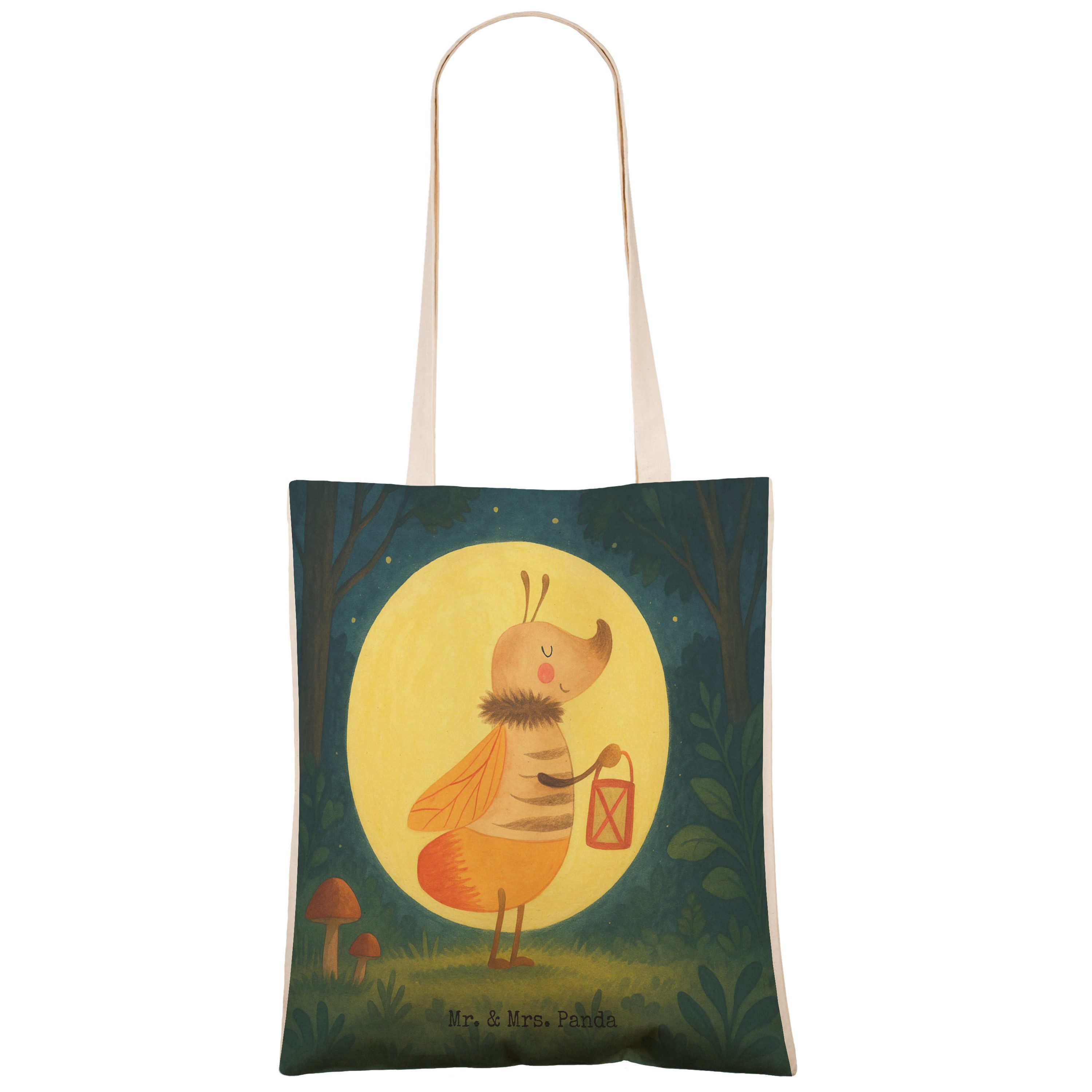 Mr. & Mrs. Panda Tragetasche Glühwürmchen Design, Tote Bag, Weiß, Bag, Tasche, Tragetasche, Liebes (Packung), Shoppingtasche Verlobung Stofftragetasche