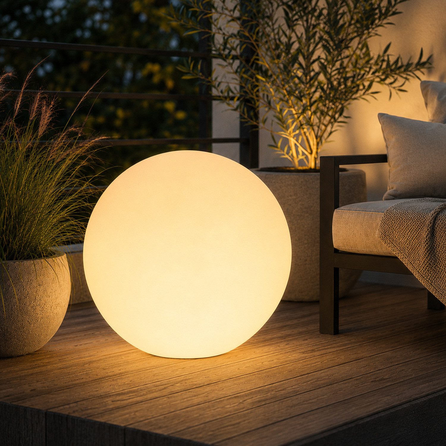 SATISFIRE LED Kugelleuchte LED Leuchtkugel 50cm outdoor beleuchtete Kugel E27 Fassung warmweiß, LED Classic, warmweiß (2100K bis 3000K)