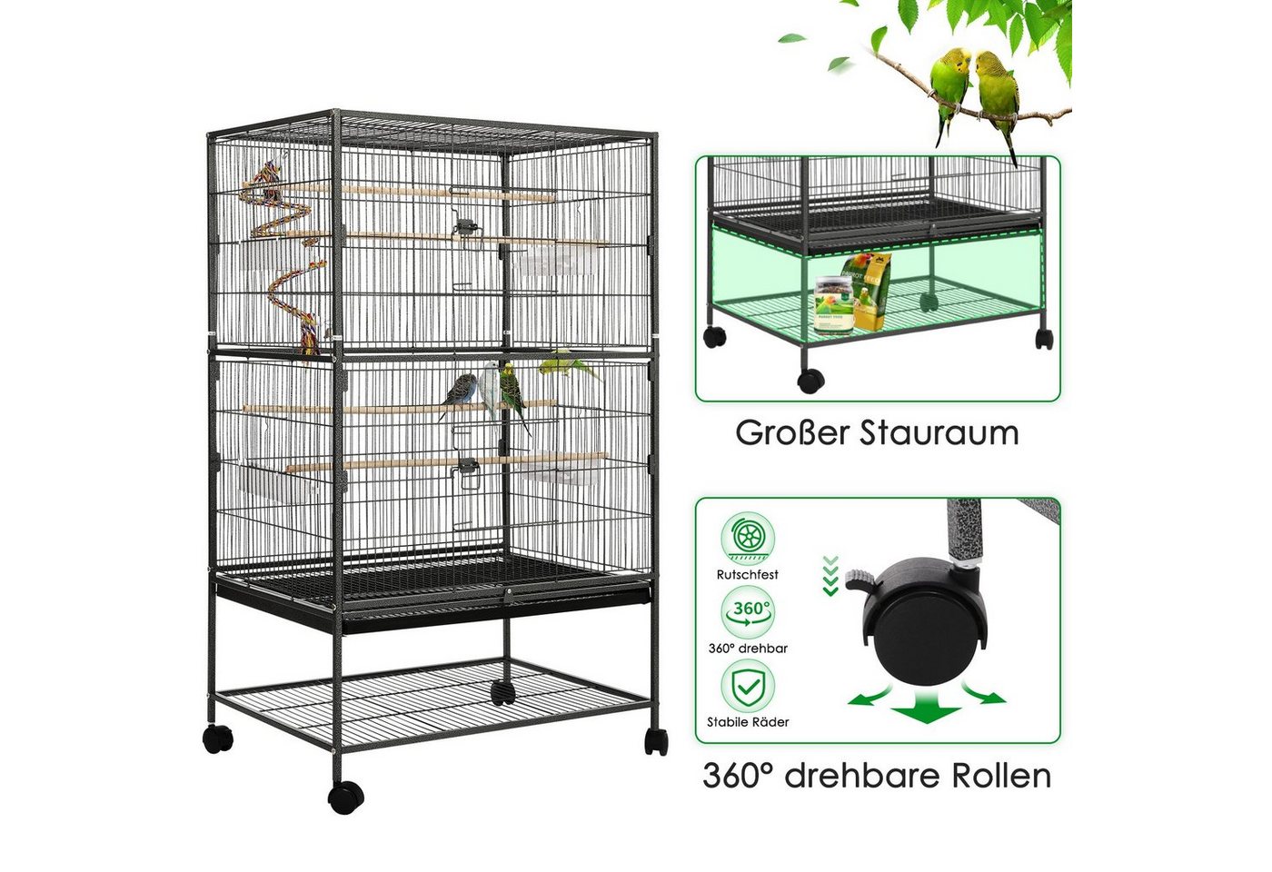 Thumbnail - TLGREEN Vogelkäfig 132cm, groß,Vogelkäfige für wellensittiche mit spielzeug