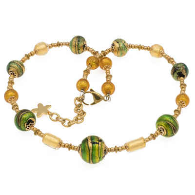 Bella Carina Perlenkette Kette mit echten Murano Glas Perlen mit Goldfolie gold grün