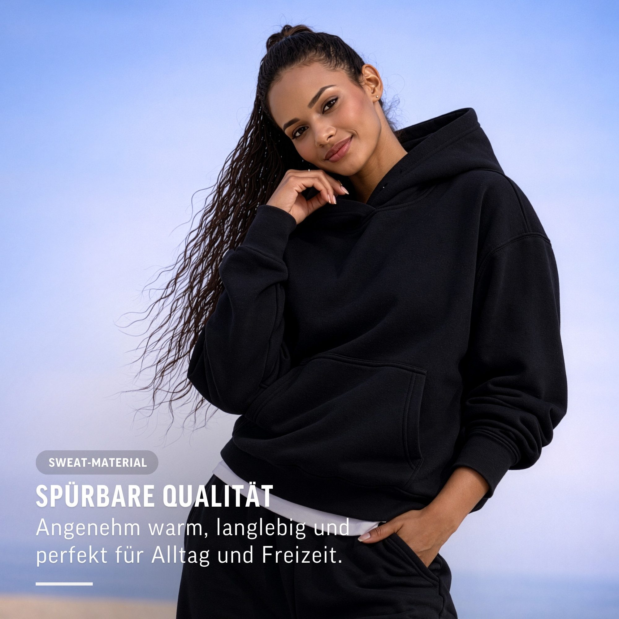 Smilodox Hoodie Thalea Kapuzenpullover Damen Oversize Fit mit Kängurutasche Relaxed Fit, Weiches Sweat Material, Logo-Stitching, Gym & Freizeit