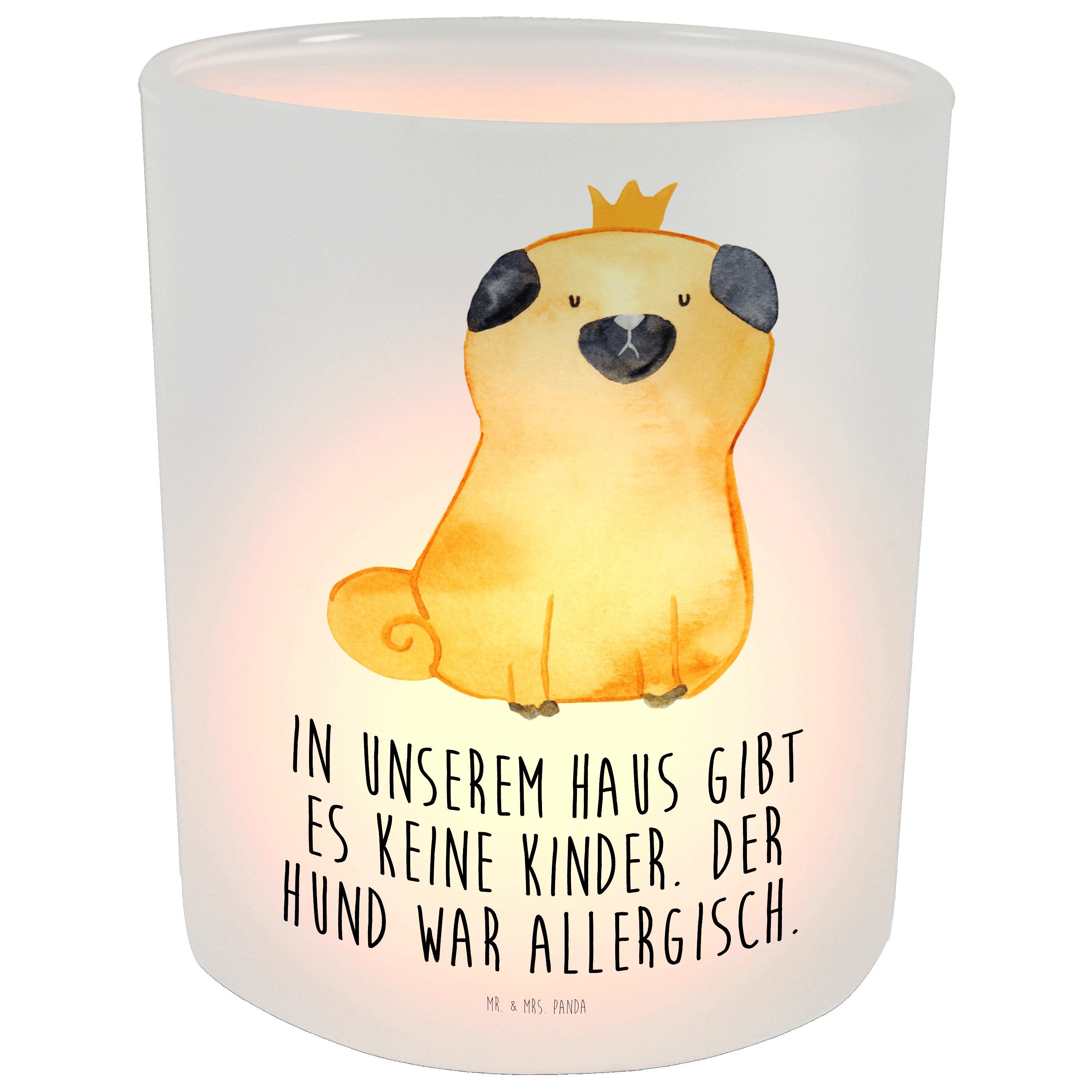 Mops Windlicht & St) Hundebesitzer, Transparent H - - Glas, (1 Windlicht Geschenk, Panda Mrs. Mr. Krone