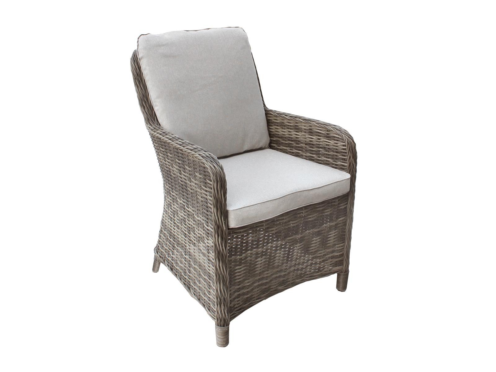 bellavista - Home&Garden® Gartenlounge-Set Dininglounge-Set Ria 5-teilig Polyrattan Grau für 4 Personen, (Set, 5-tlg., 4x Sessel, 1x Tisch, Sitz- und Rückenkissen), grau, Polyrattan, für 4 Personen, wetterfest, Garten, Terrasse, Balkon
