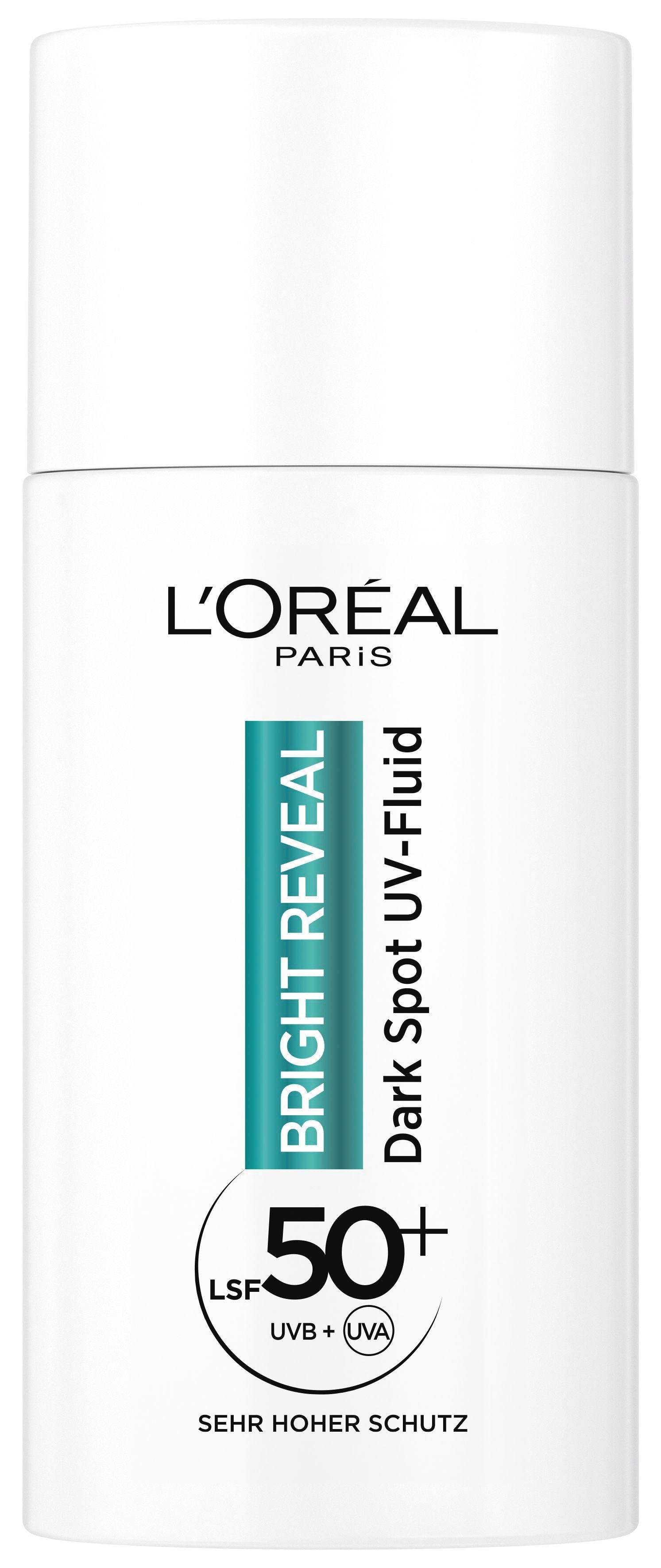 L'ORÉAL PARIS Gesichtsfluid BRIGHT REVEAL DARK SPOT UV FLUID LSF 50, angereichtert mit Vitamin C und Vitamin E