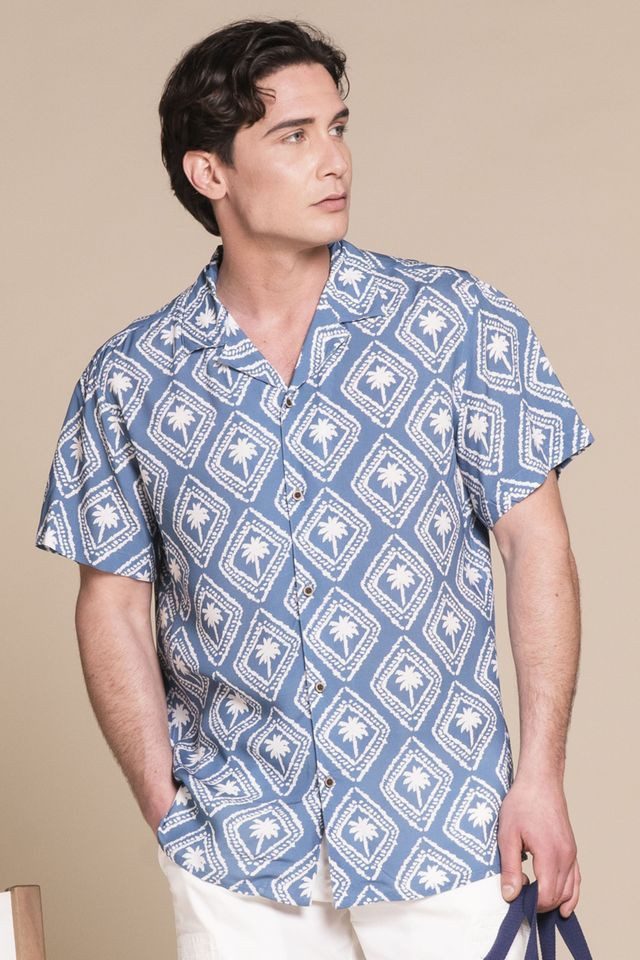 IMPURE Kurzarmhemd - Hemd mit Allover Print im Palmen Design