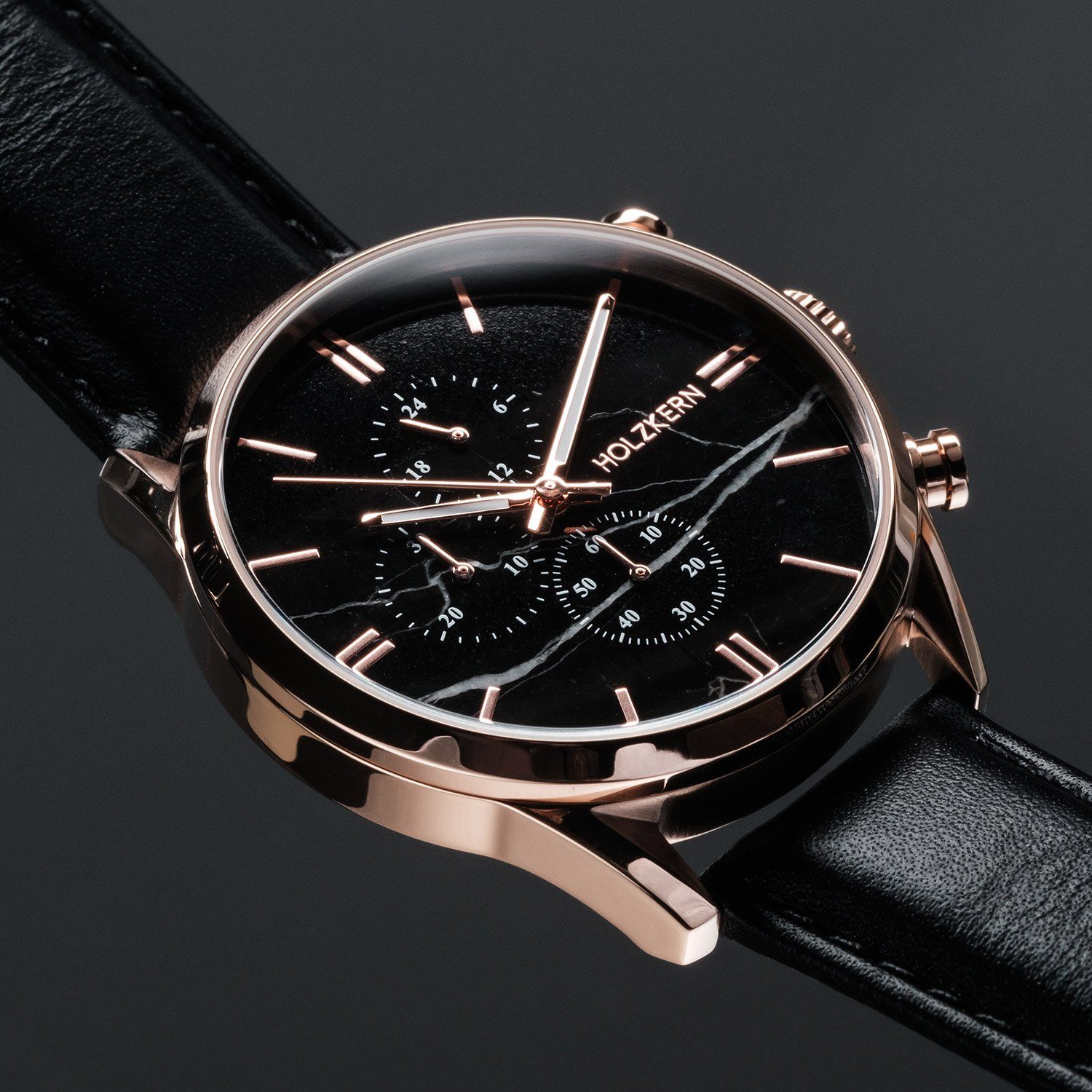 Holzkern Quarzuhr 9010631007270, für Herren Chronograph Relational Marmor/Roségoldfarben