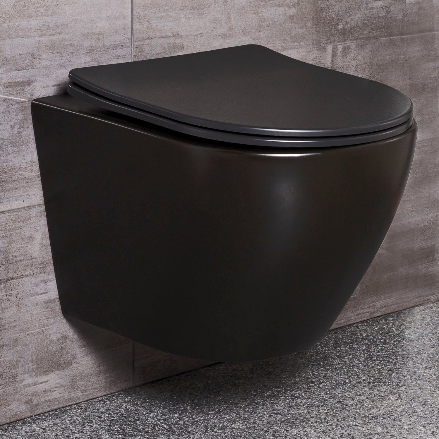 KOLMAN Tiefspül-WC Spülrandlos Wand-WC Delos, Sitz Slim Soft-close Schallschutzmatte Weiß, und WC- mit