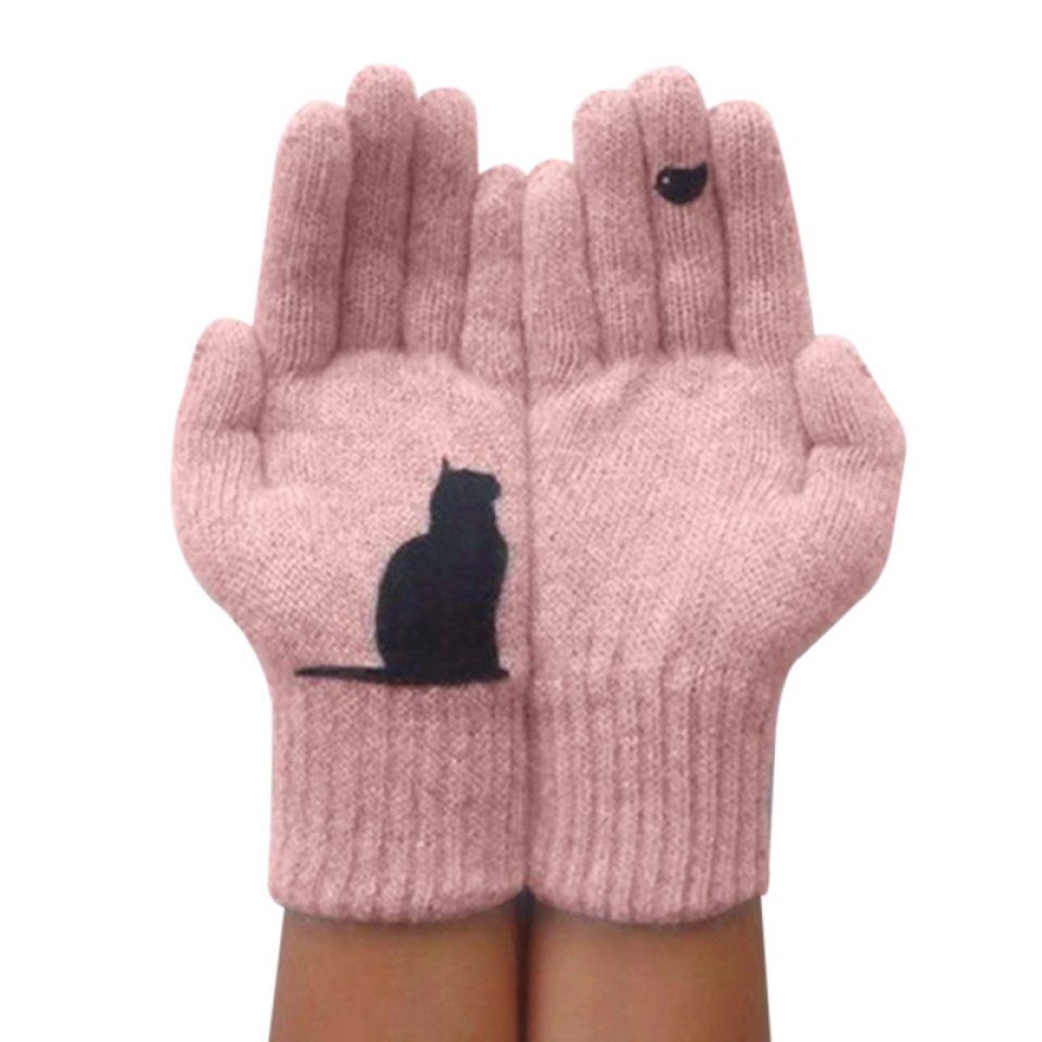 Blusmart Strickhandschuhe Katzenhandschuhe Für Damen, Wollhandschuhe, Herbst Und Winter, Für Rosa