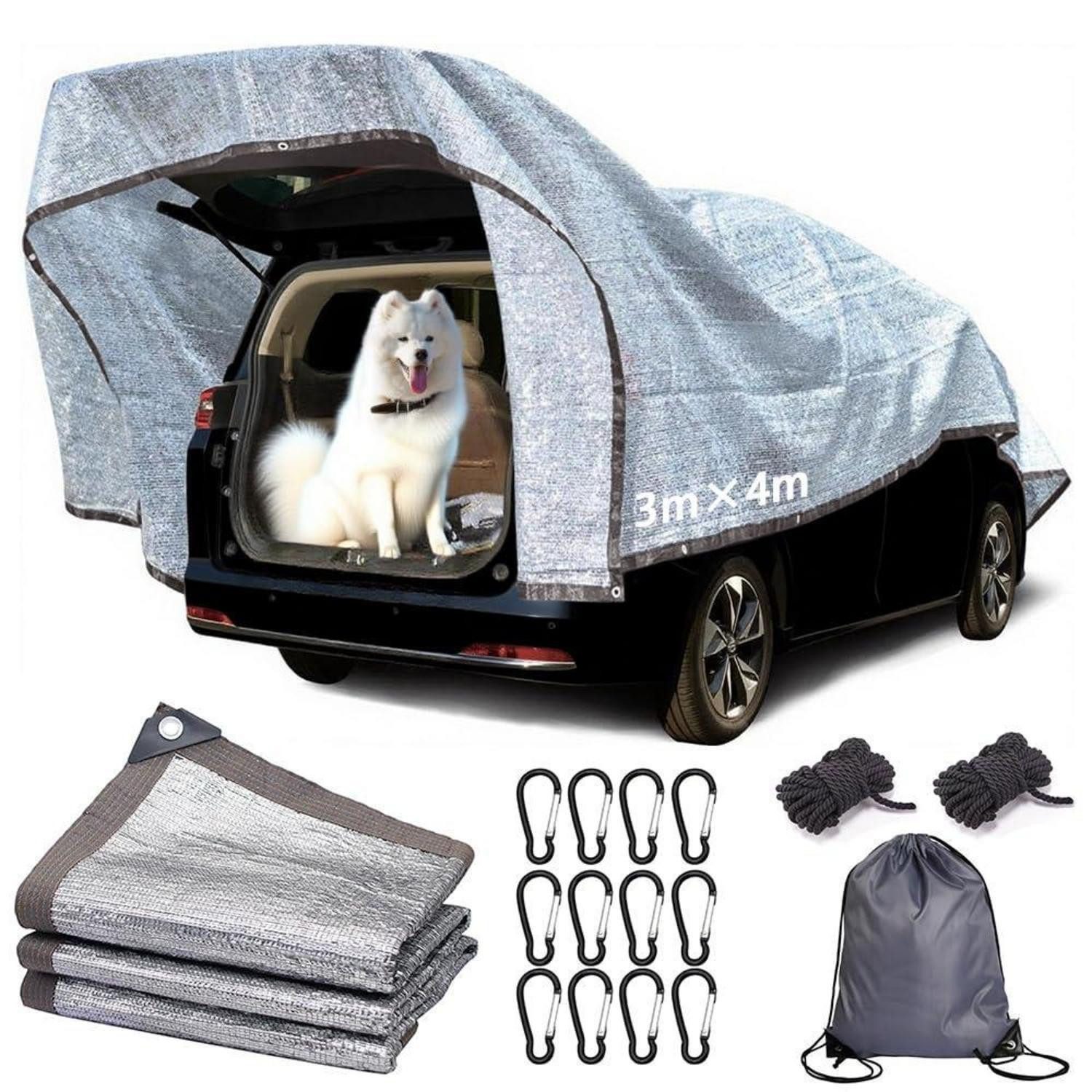 Schutzplane Schattennetz Auto Hund 3x4 m reflektierend Alu 80 Prozent UV Schutz
