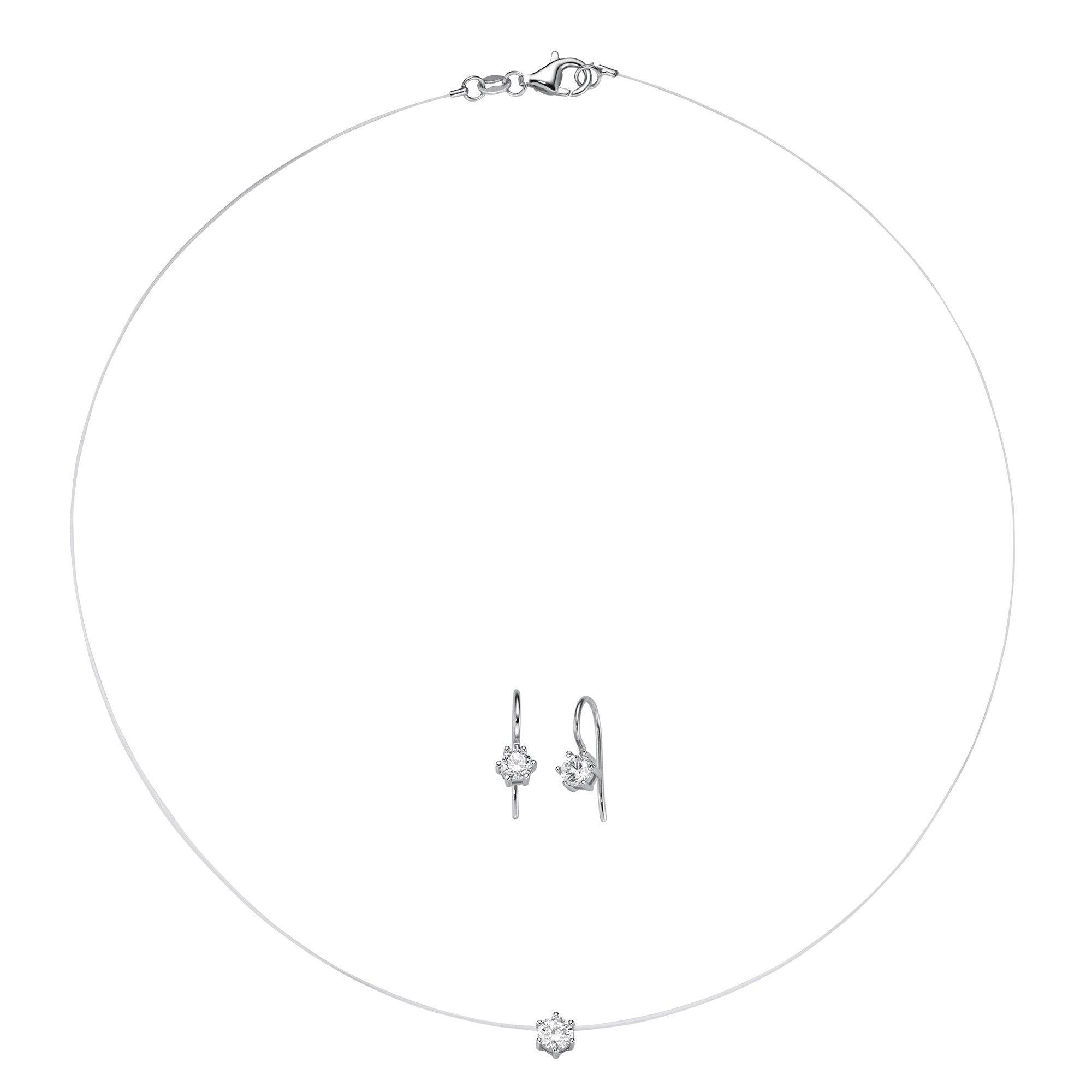 Firetti Ohrring und Ketten Set Schmuck Geschenk Silber 925 Ohrringe Halskette mit Anhänger Solitär (Set, 2-tlg), mit Zirkonia (synth)