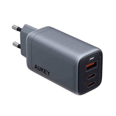 AUKEY PA-B6U Smartphone-Ladegerät (set, 67W Powerdelivery Fastcharging und UFCS. 2x USB-C & 1x USB-A Anschluss)