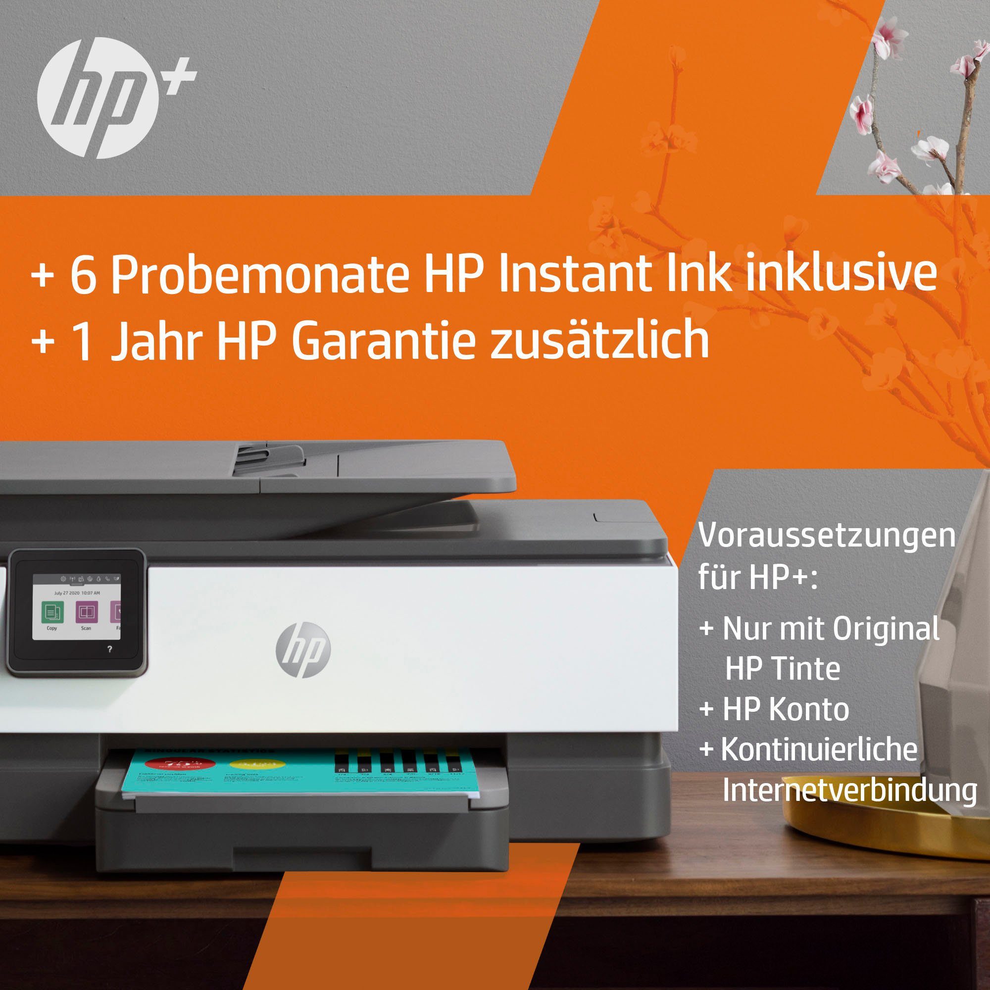 HP+, A4, Drucker, Scanner, Kopierer, Fax, WLAN, LAN, Duplex, HP ePrint, Airprint, mit 6 Probemonaten HP Instant Ink Inklusive HP OfficeJet Pro 8022e Multifunktionsdrucker Basalt 