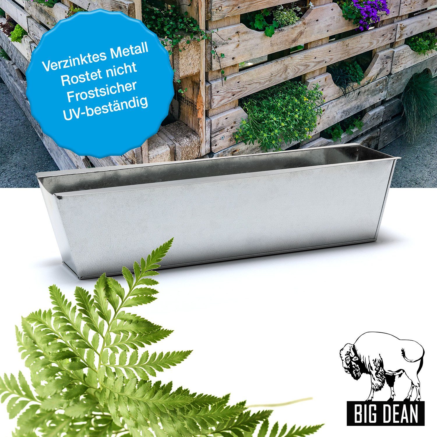 BigDean Blumenkasten 8x Pflanzkasten f. Europalette Metall verzinkt 38x12,5x9cm Blumentopf (8 St)