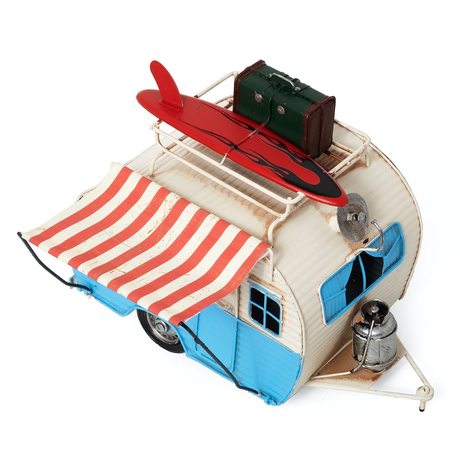 Dekoobjekt blau Wohnwagen Moritz / Blech Retro weiß