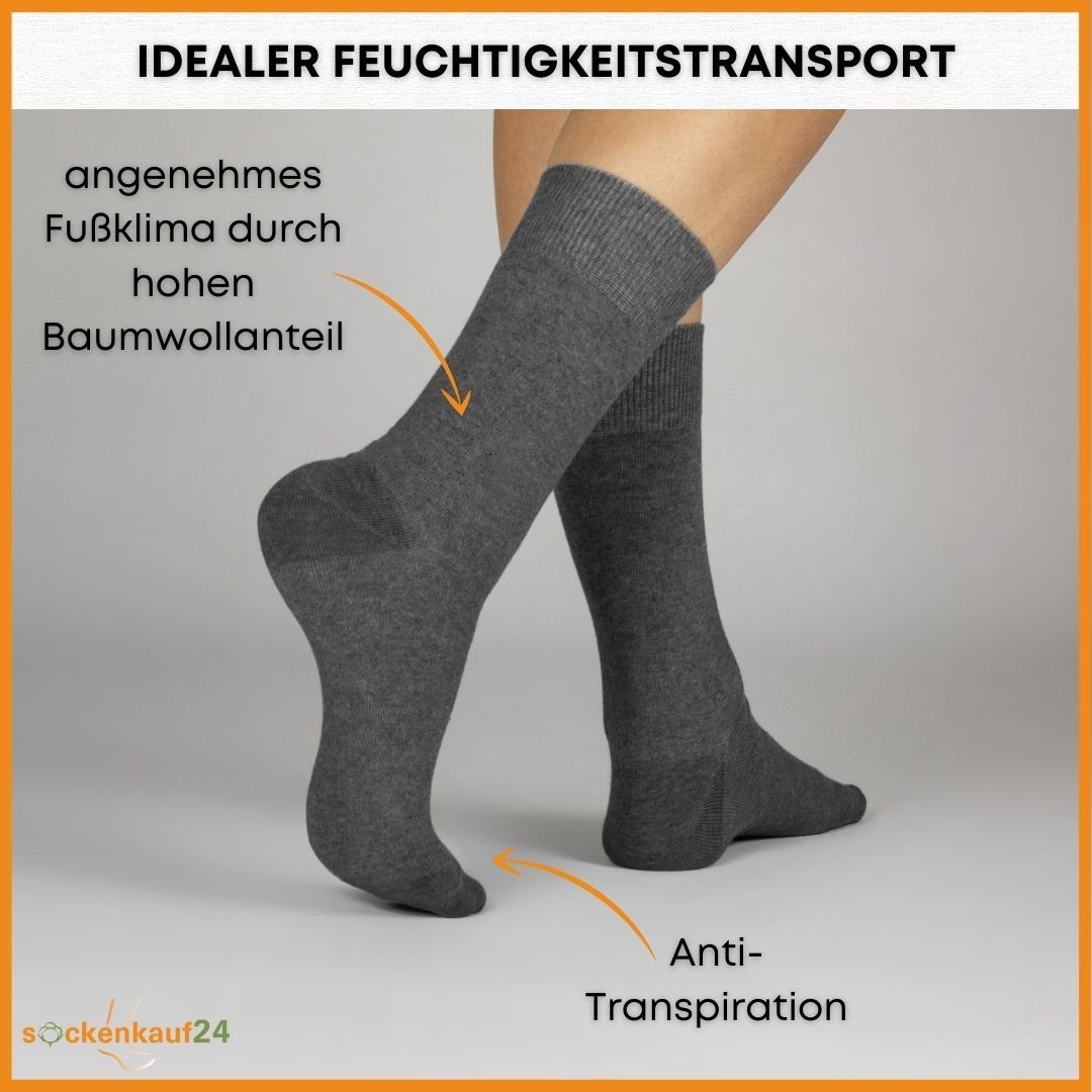 sockenkauf24 Socken 10 Paar Damen & Herren Socken Business Socken Baumwolle (Anthrazit, 47-50) mit Komfortbund (Basicline)