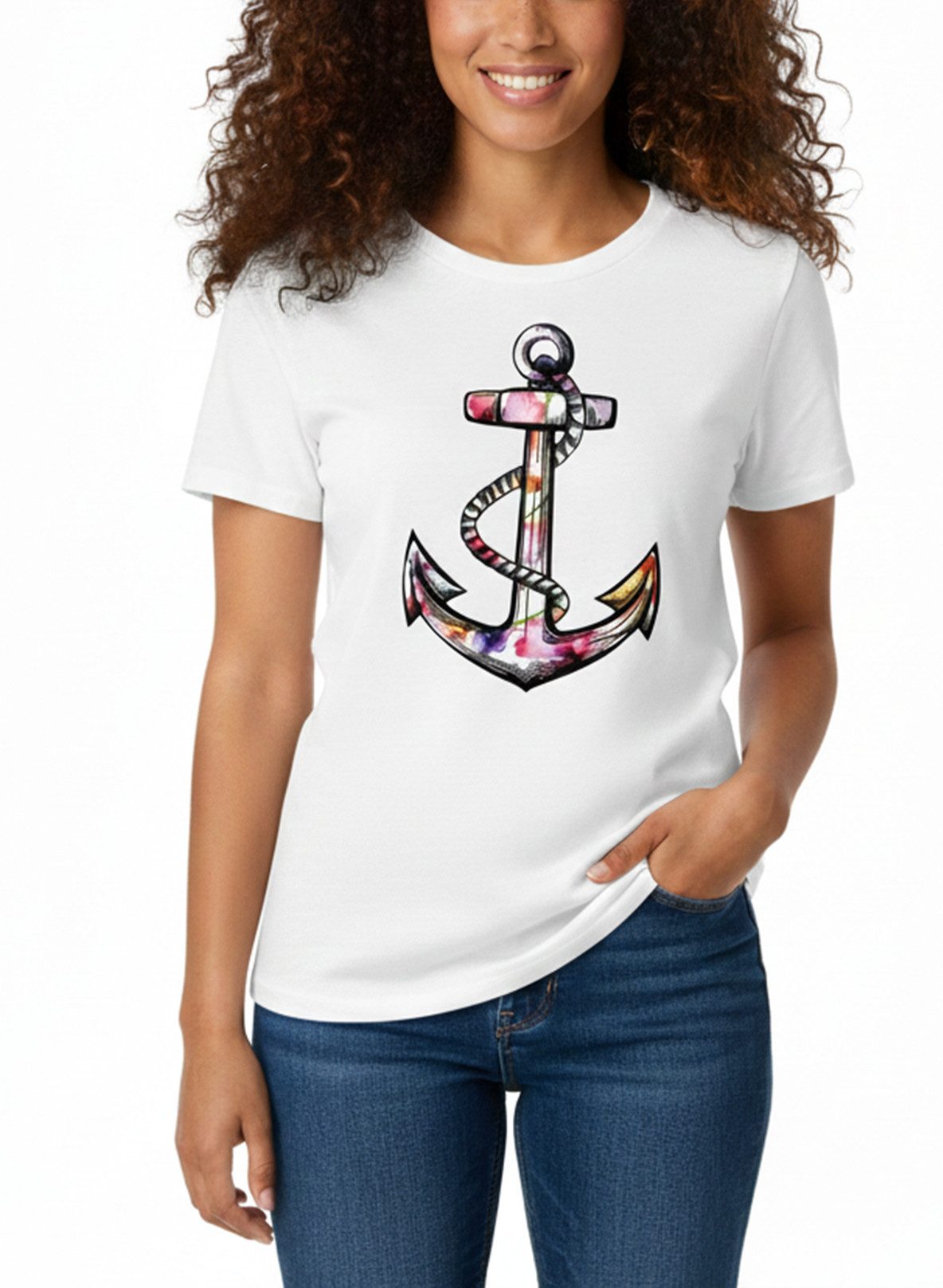 MAKAYA T-Shirt Damen Anker Top Blumen Shirt Maritim Coole Segel Sommer Tops Frauen