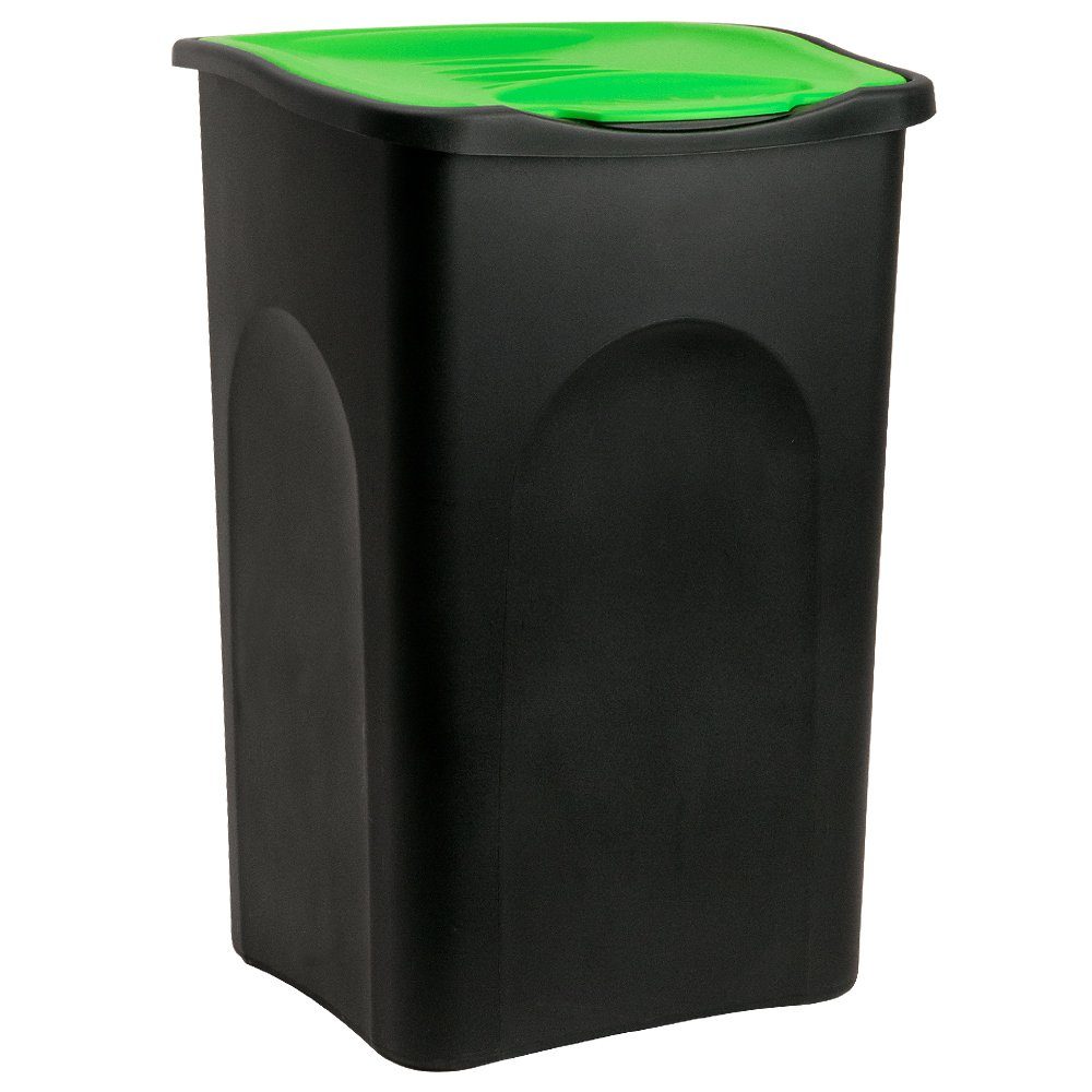 Stefanplast Mülleimer, 50 L Abfallbehälter 56x37x39cm Papierkorb Mülltrennung schwarz/grün