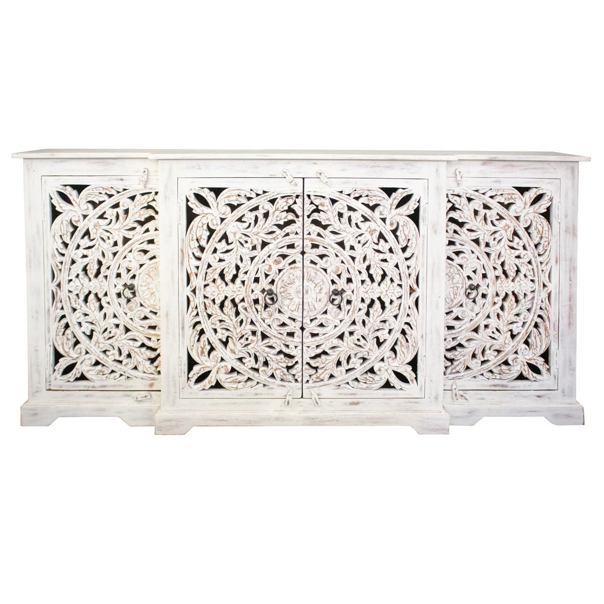 Oriental Galerie Unterschrank Weiß Whitewash Sideboard Mira Weiß 180 cm