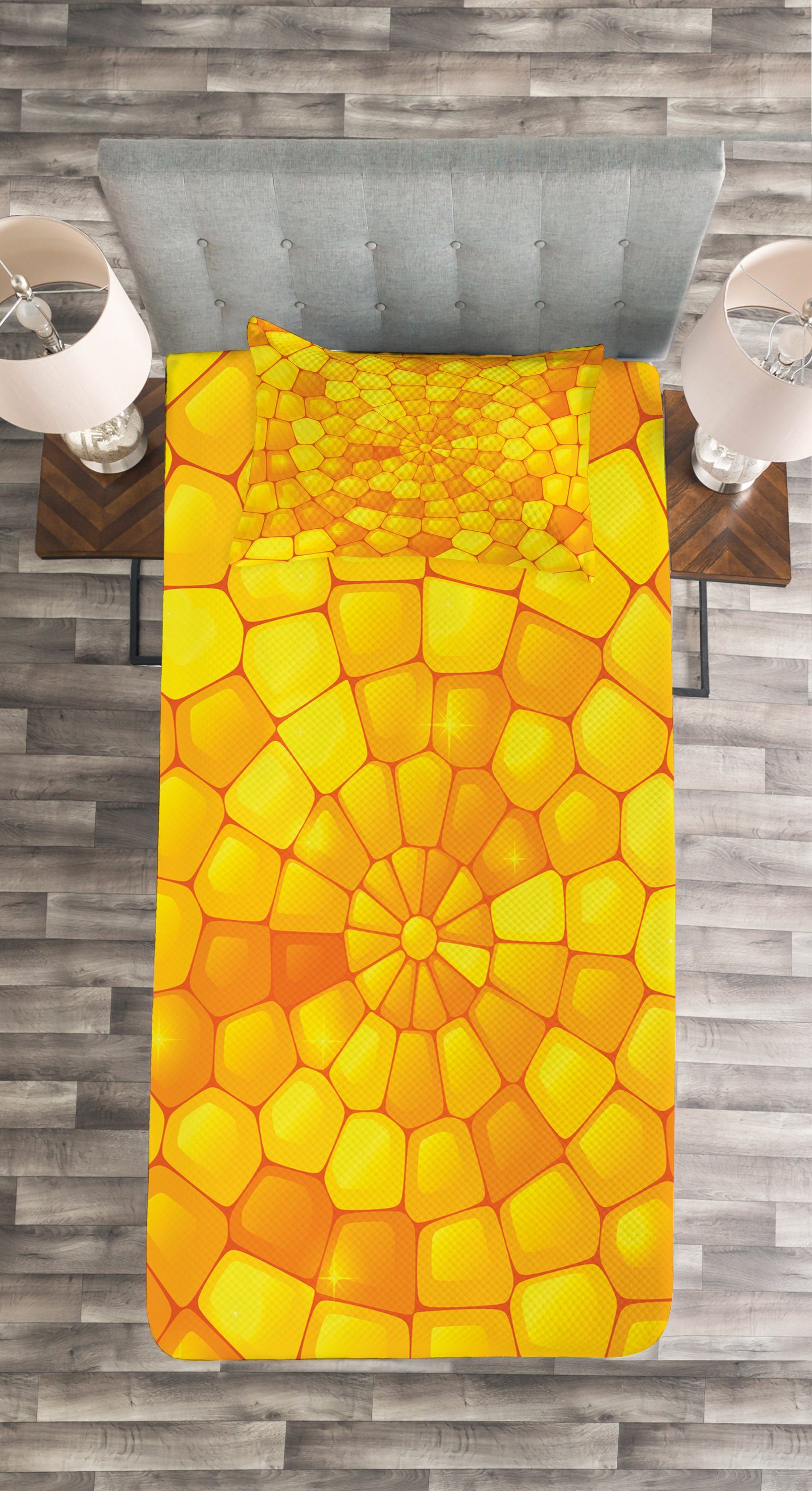 Tagesdecke Set Pattern Abstrakt mit Kissenbezügen Abakuhaus, Waschbar, Gelb Corn