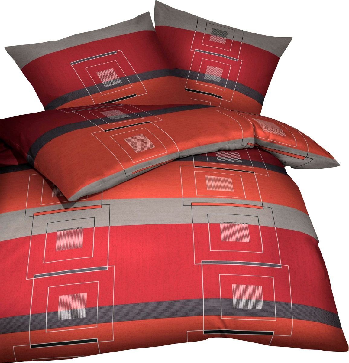 Kaeppel Постельное белье Kaeppel Biber Постельное белье Quartetto Chili Rot Grau Anthrazit Karos, Biber, 3 teilig, Quadrate, Streifen, verschiedene Rottöne, wärmende Постельное белье