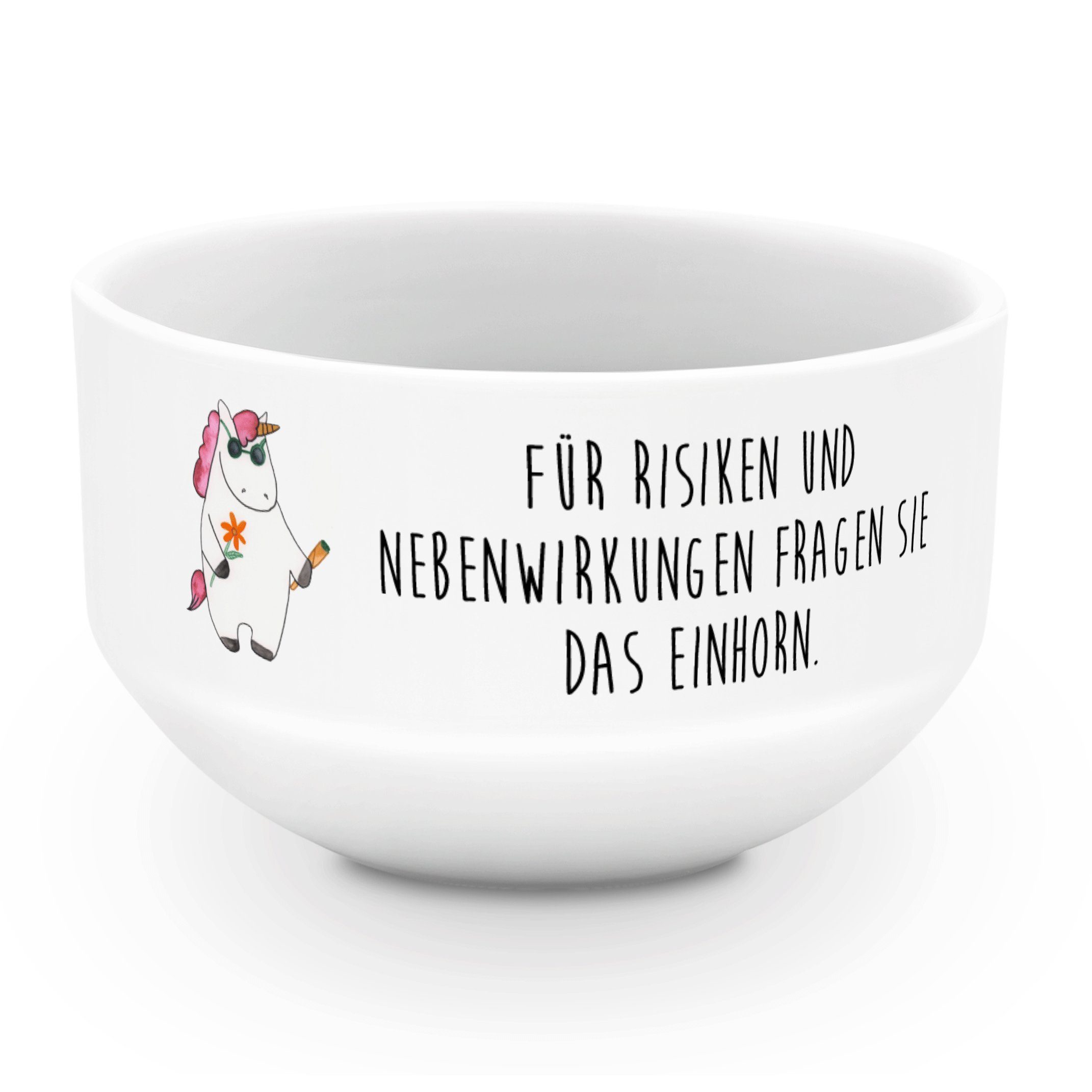 Mr. & Mrs. Panda Müslischale Einhorn Woodstock - Weiß - Geschenk, Früstücksschüssel, Spaß. lustig, Keramik, (1-tlg), Design & Qualität
