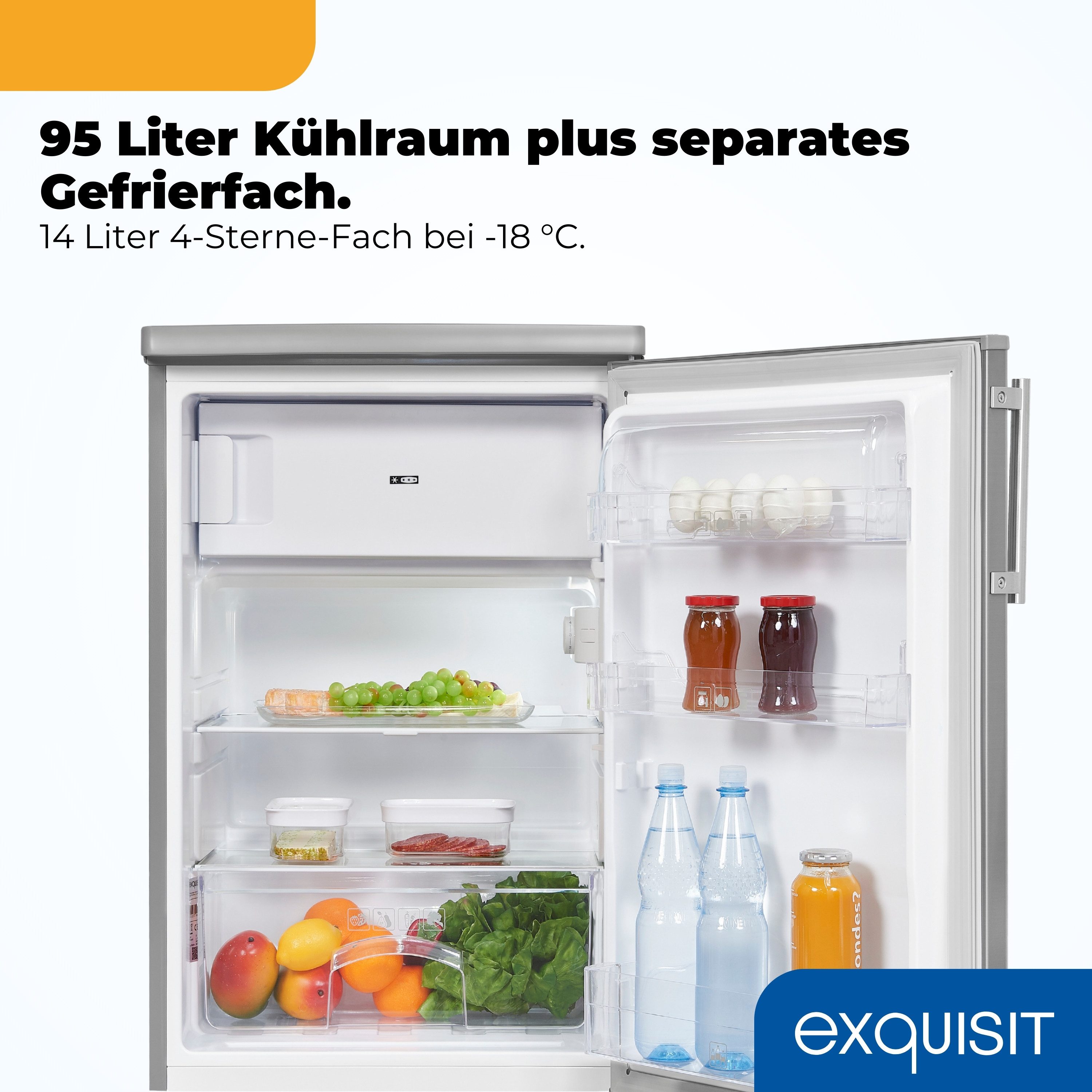 exquisit Kühlschrank KS516-4-HE-040E, 85 cm hoch, 56 cm breit, LED-Beleuchtung, Elektronische Temperaturregelung – Bild 5 von 5