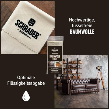 Schrader Leder Reiniger + Baumwolltuch - zweiteiliges Set Lederreiniger (zur einfachen Reinigung/Pflege von Leder - Made in Germany)